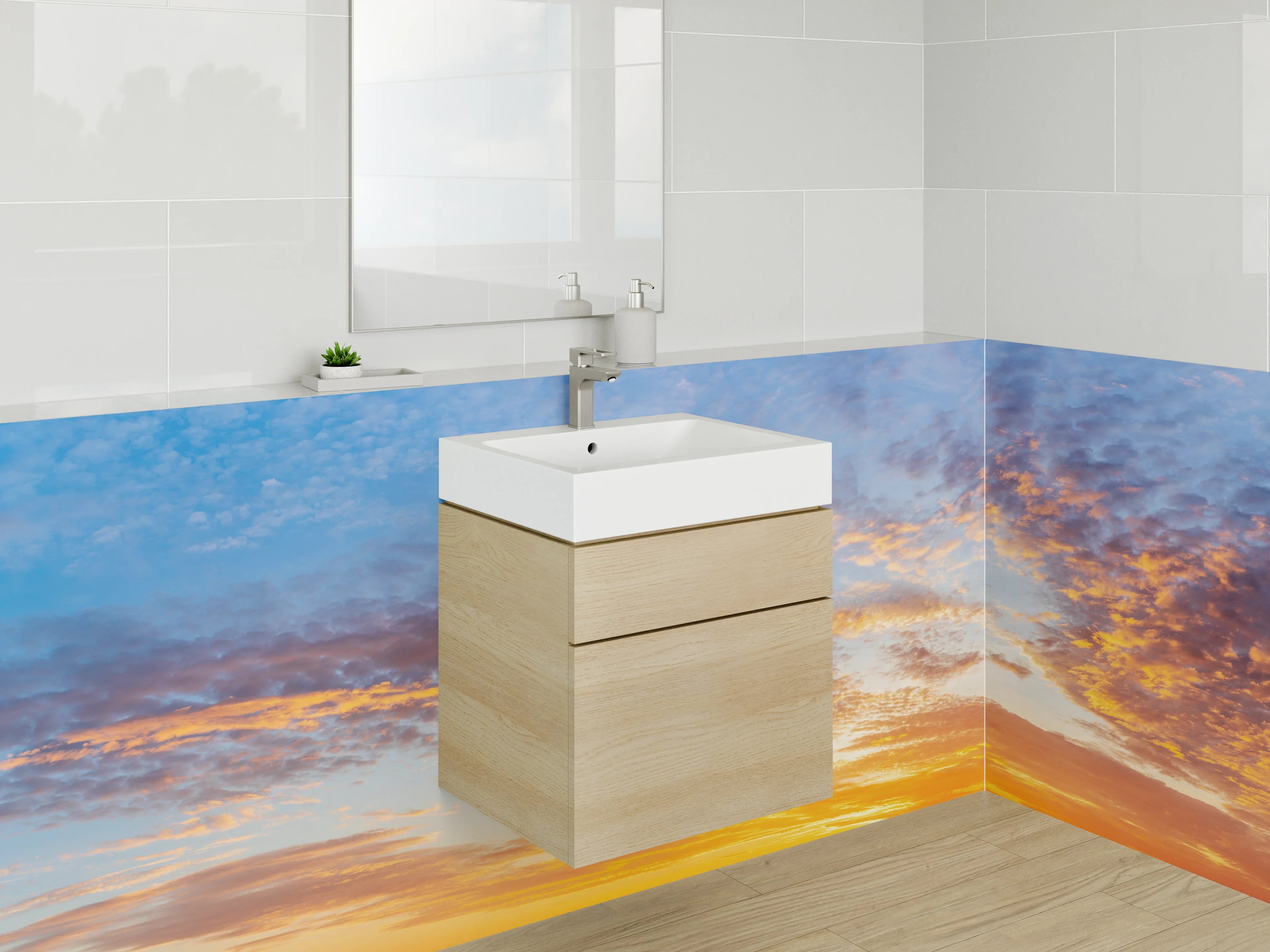 Waschbecken-Rückwand - Himmel Sonnenuntergang Panorama Fotokunst