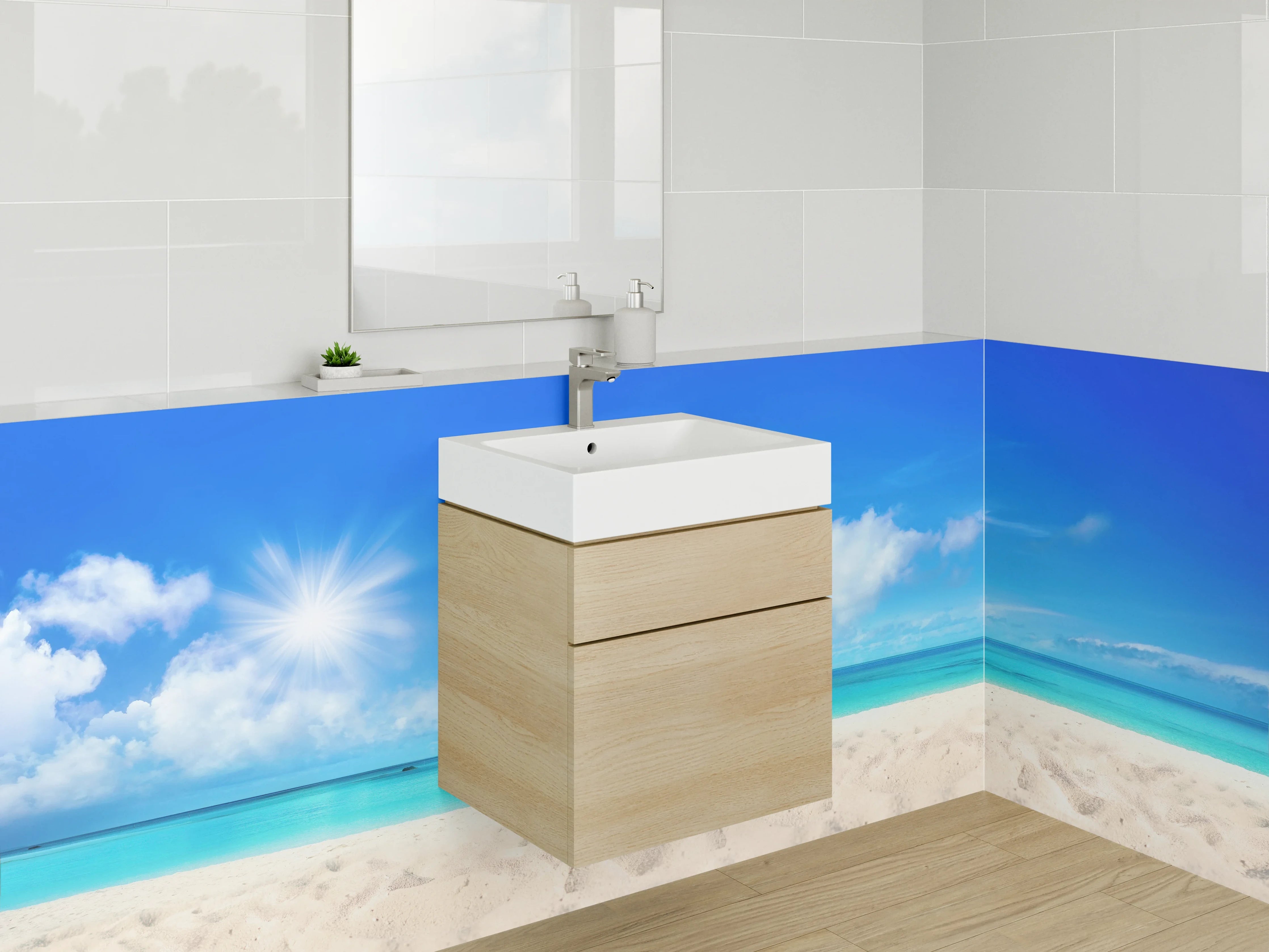 Waschbecken-Rückwand - Himmel und Meer unter strahlender Sonne