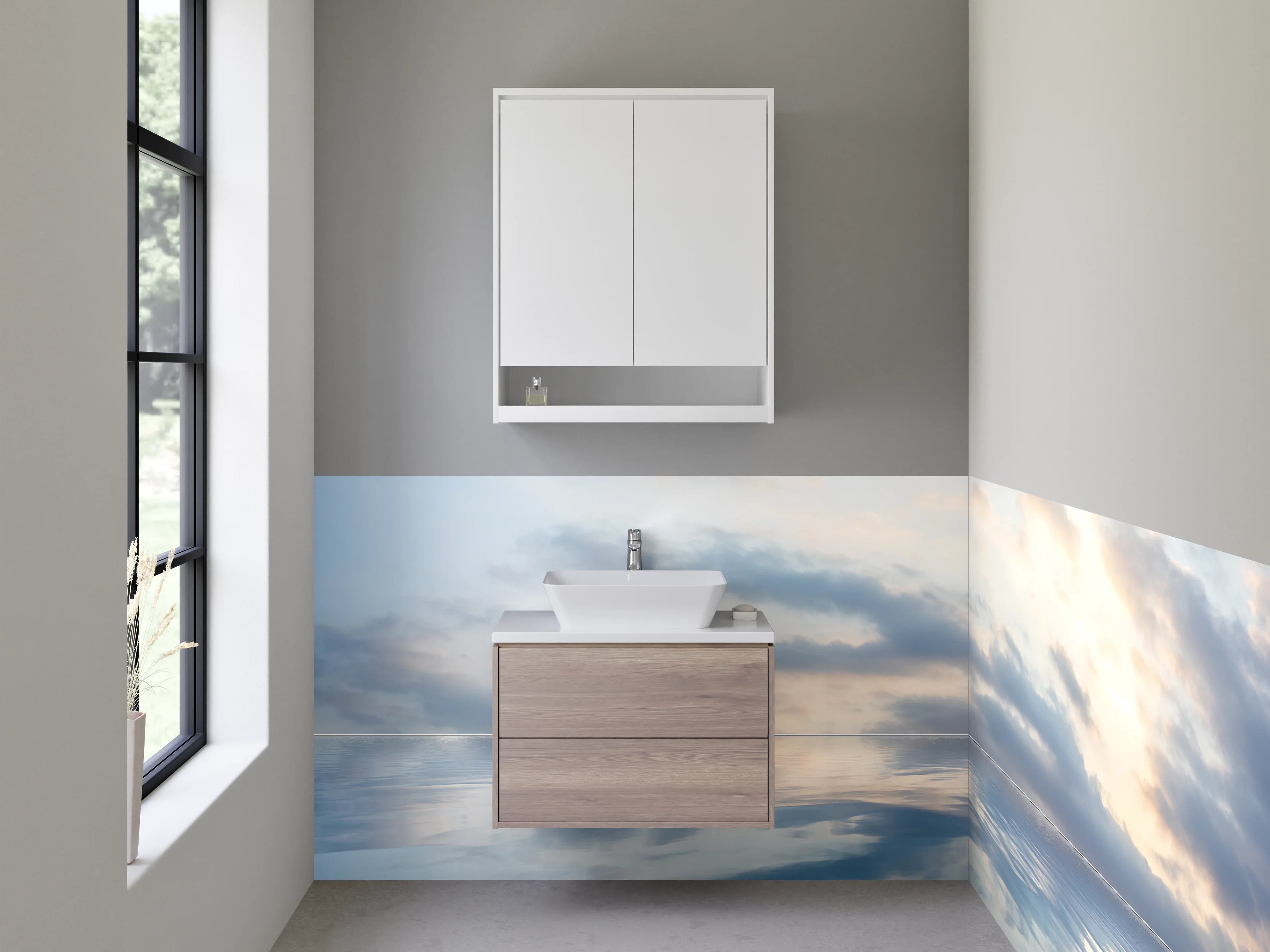 Waschbecken-Rückwand - Himmel und Wasser mit sanften Wolken