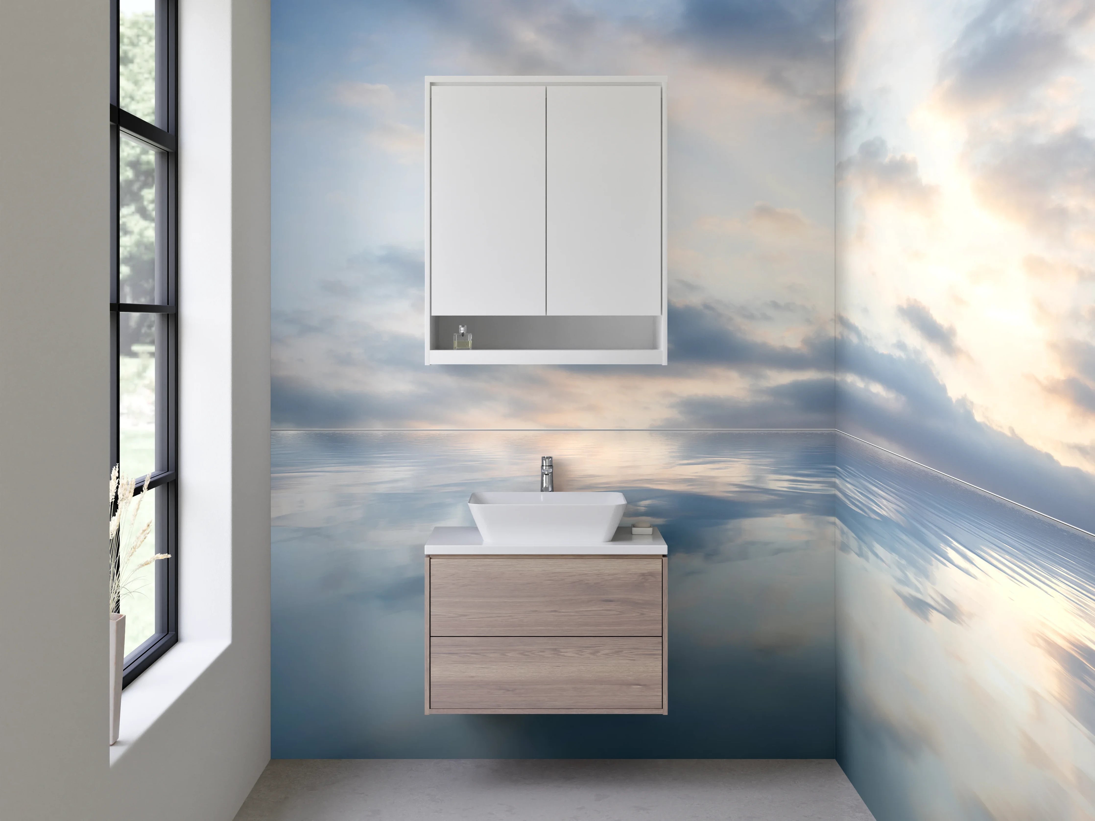 Waschbecken-Rückwand - Himmel und Wasser mit sanften Wolken