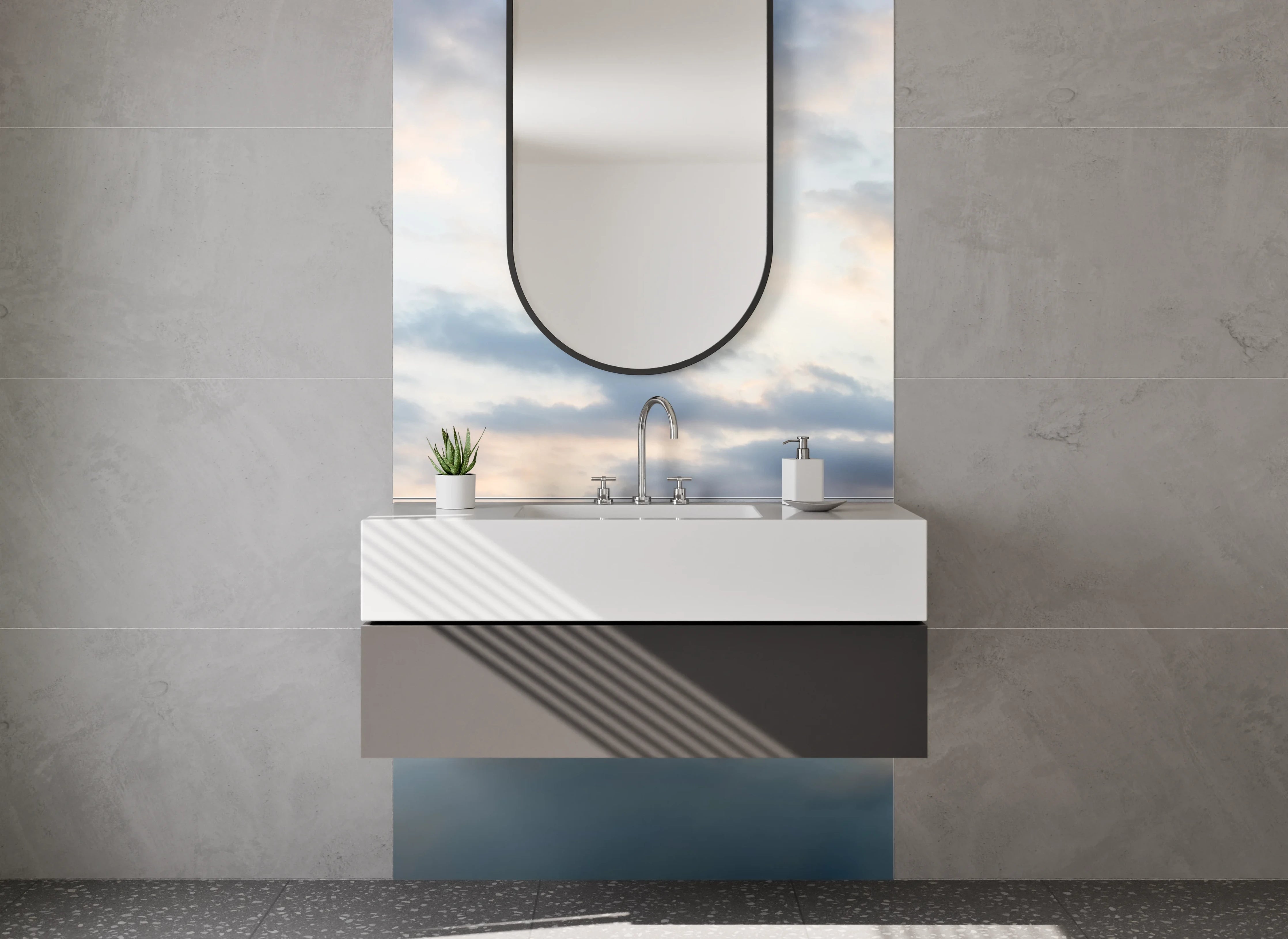 Waschbecken-Rückwand - Himmel und Wasser mit sanften Wolken