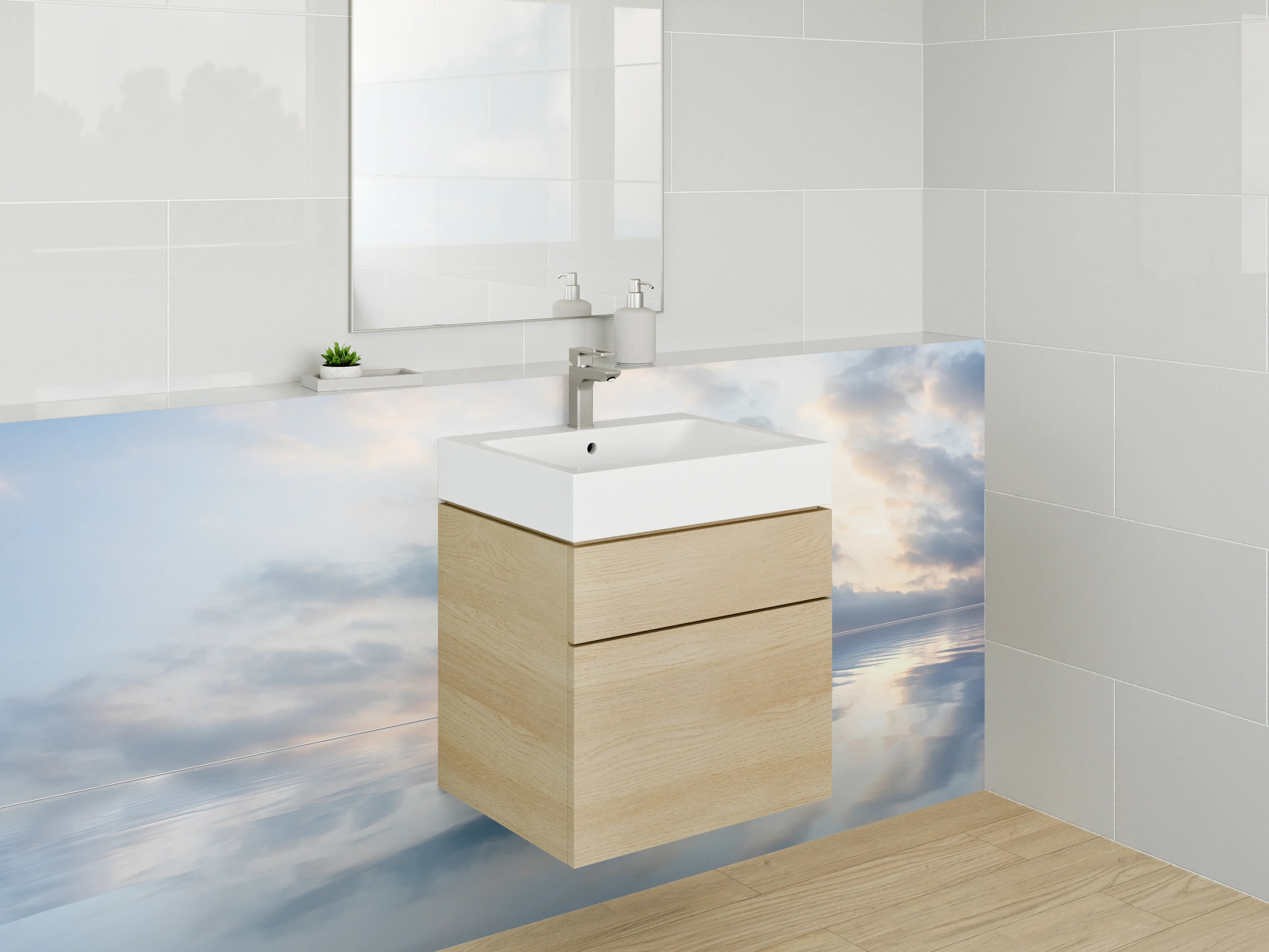 Waschbecken-Rückwand - Himmel und Wasser mit sanften Wolken