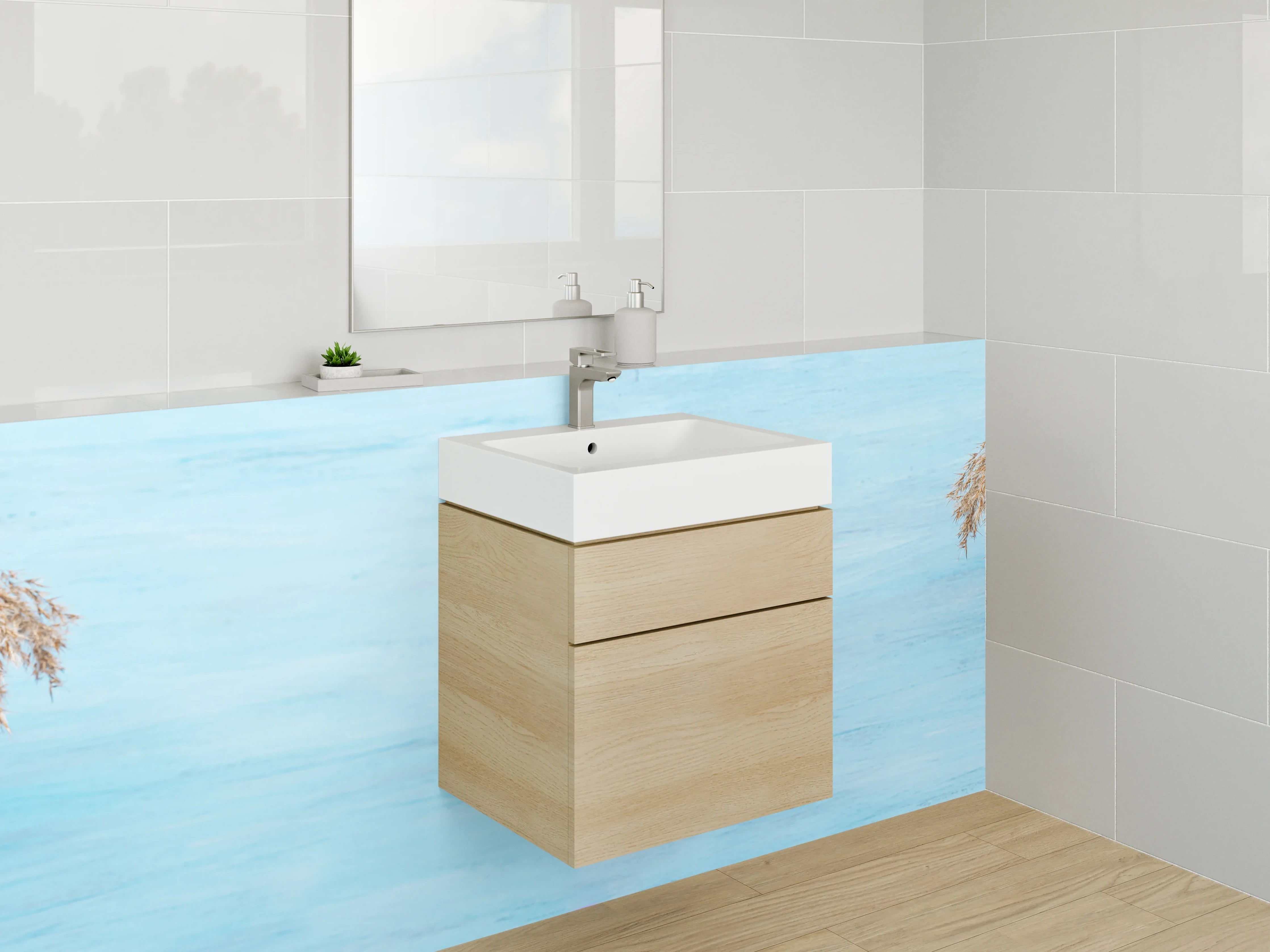 Waschbecken-Rückwand - Himmelblauer Pampasgras-Traum