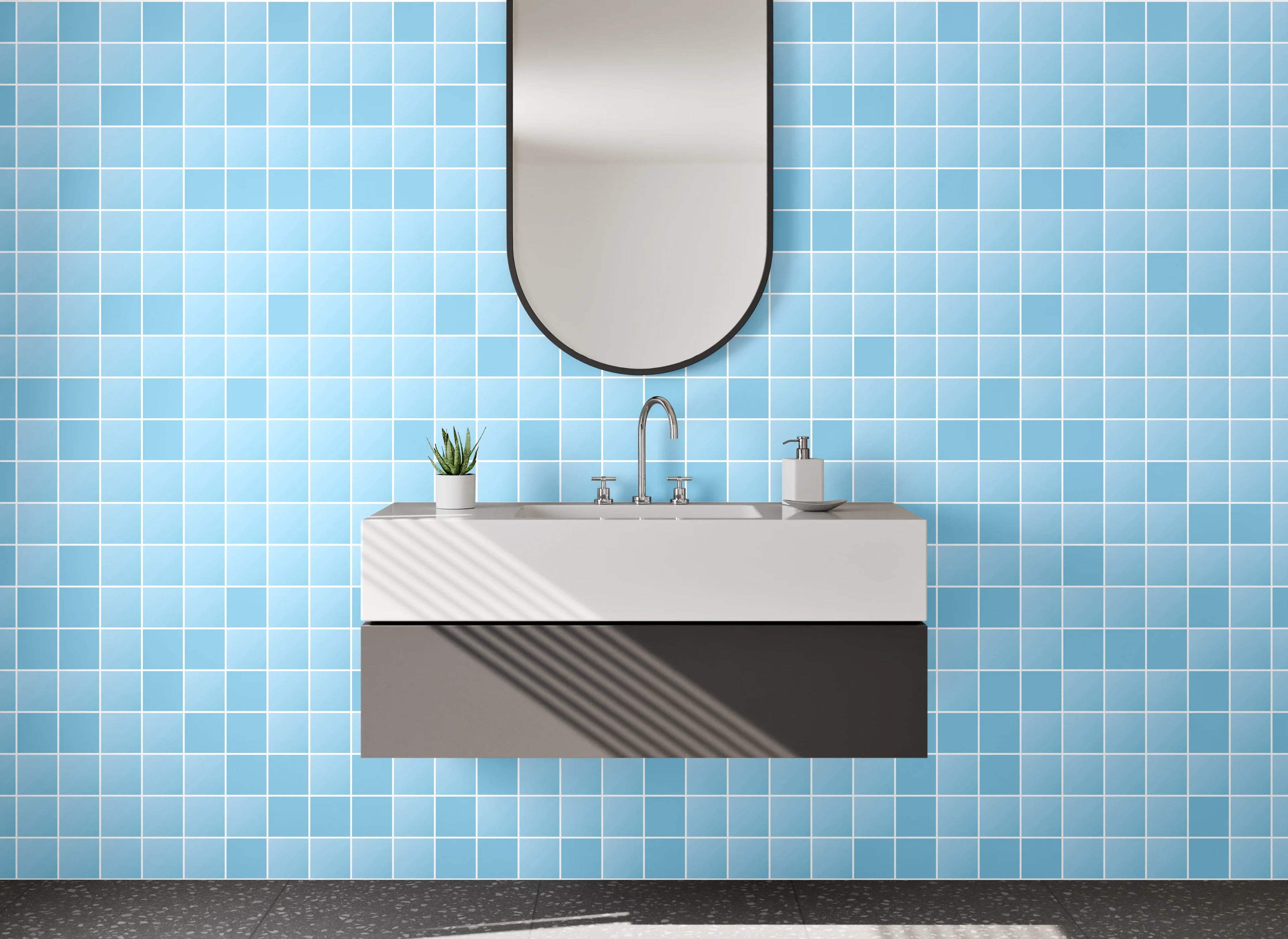 Waschbecken-Rückwand - Himmelsblaue Mosaikfliesen