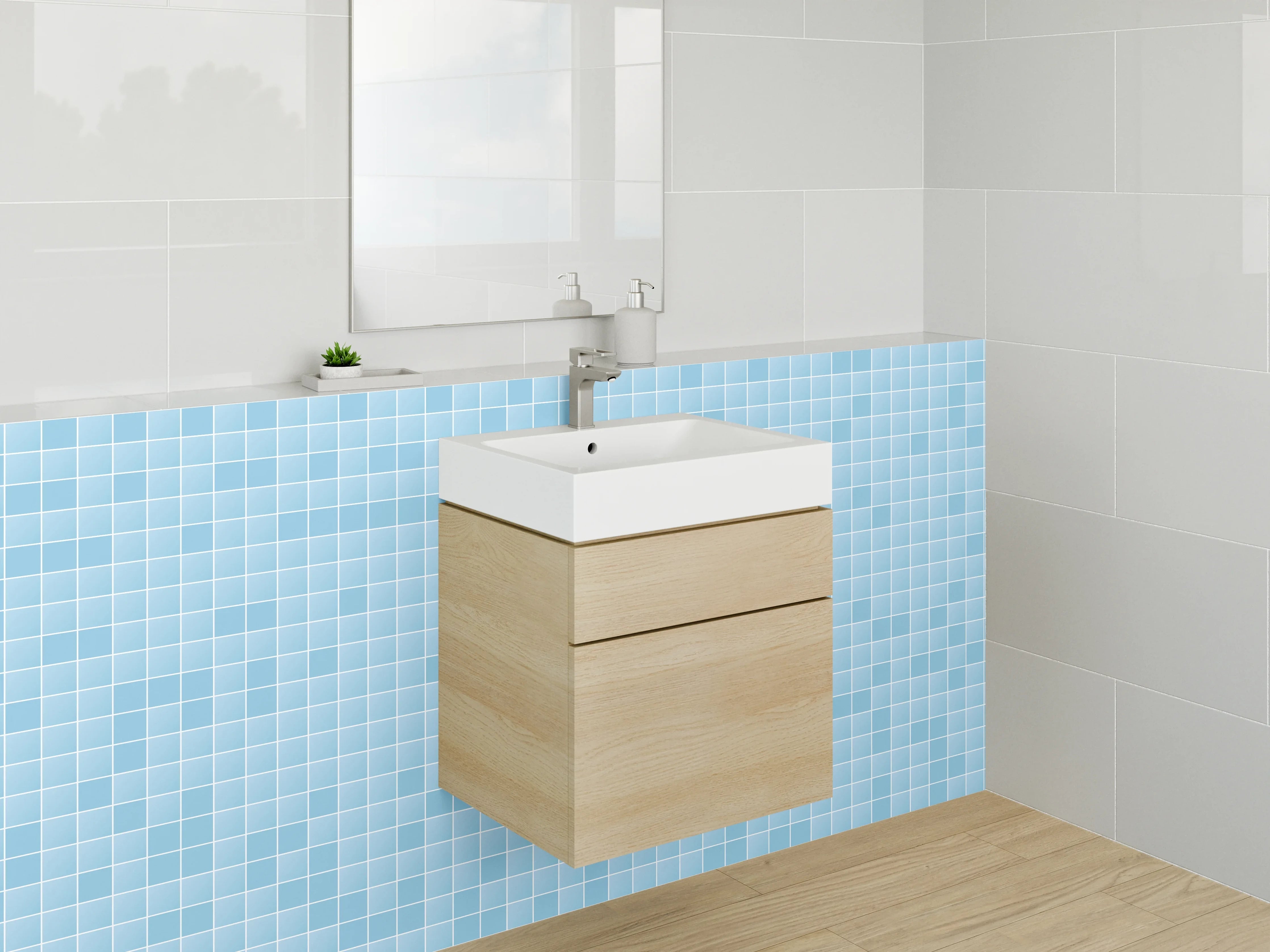 Waschbecken-Rückwand - Himmelsblaue Mosaikfliesen