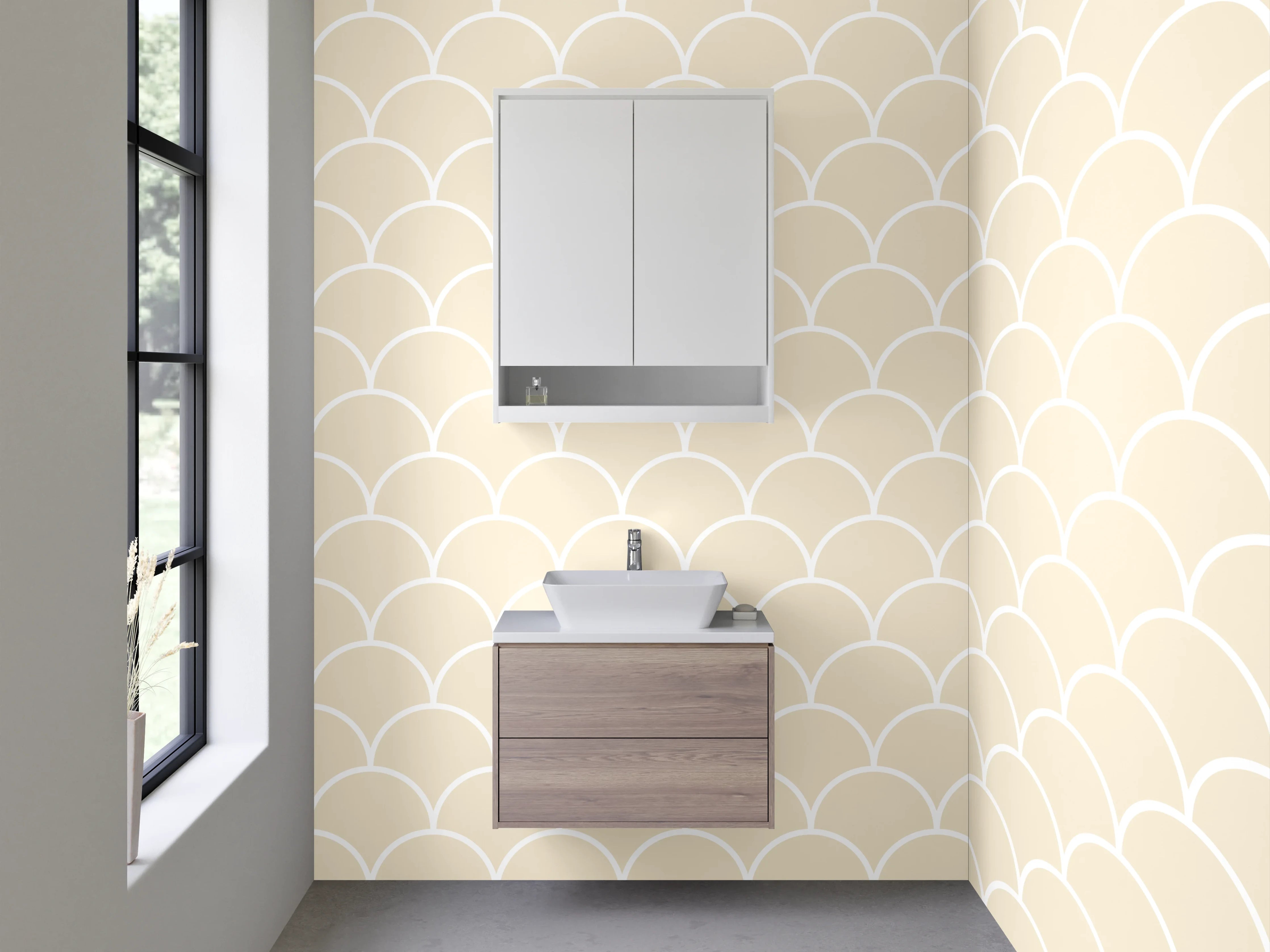 Waschbecken-Rückwand - Himmlisches Meer aus kleinen Schuppen in Beige