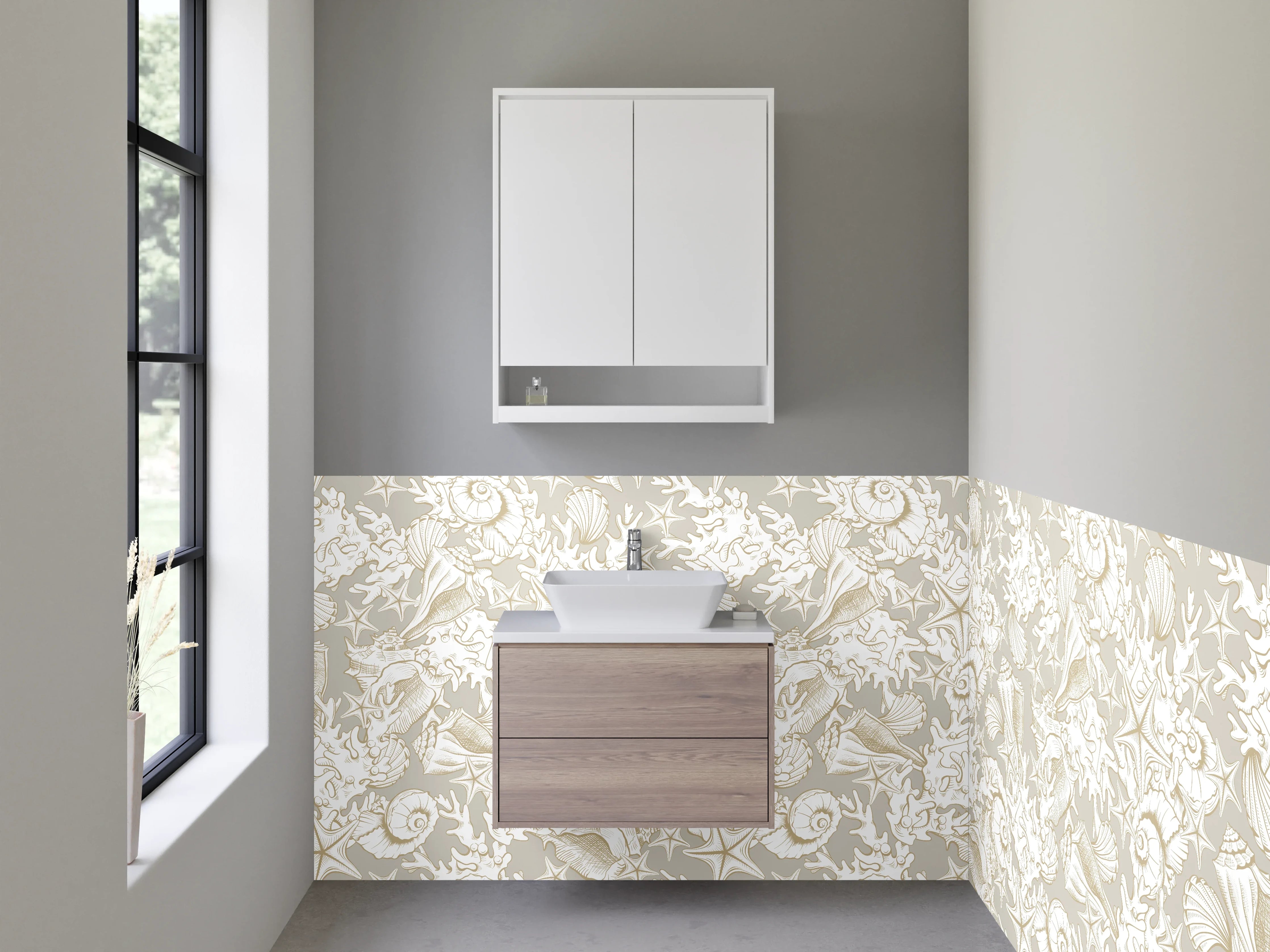 Waschbecken-Rückwand - Himmlisches Weihnachtsmuster in Cremeweiß