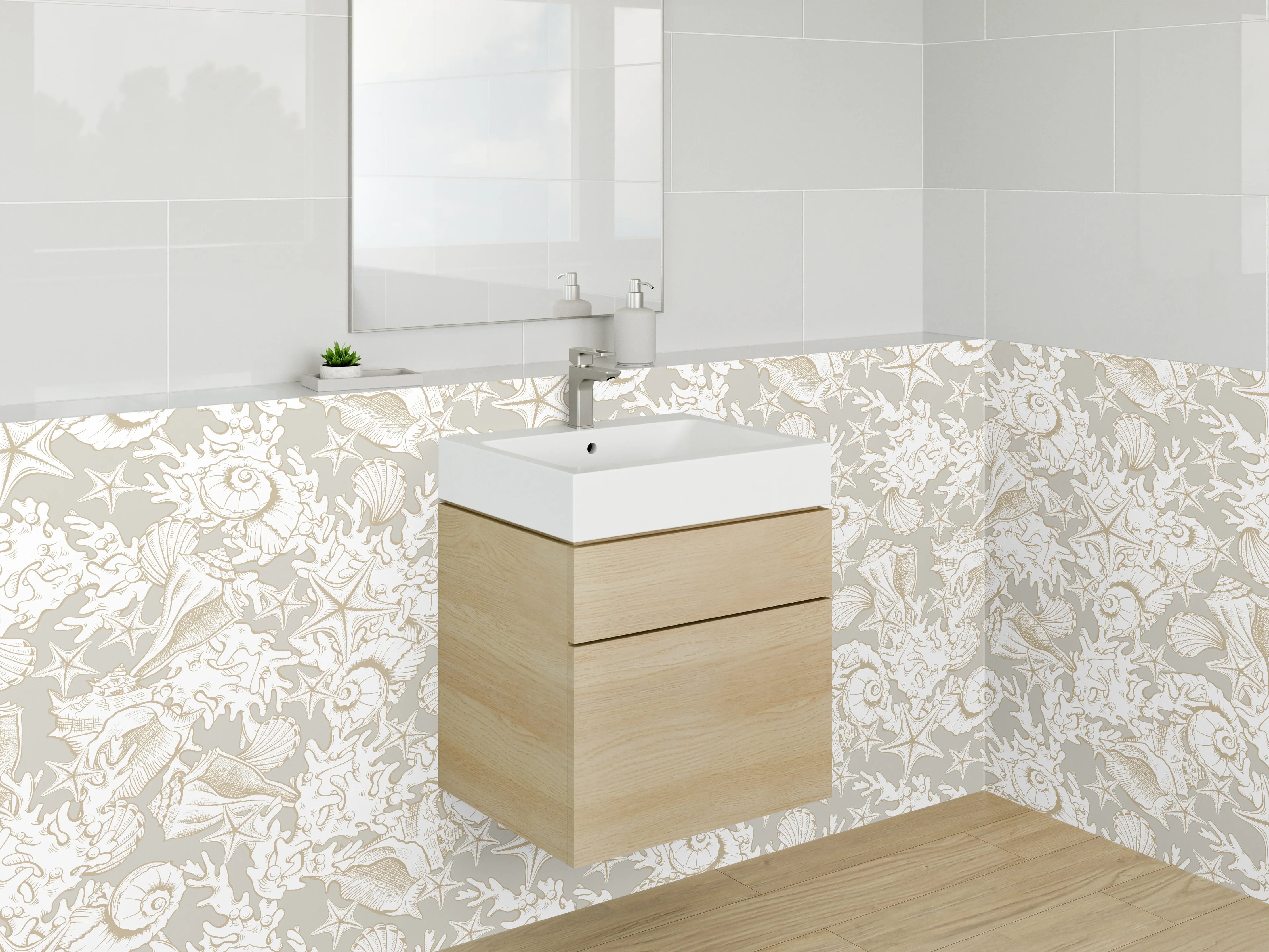 Waschbecken-Rückwand - Himmlisches Weihnachtsmuster in Cremeweiß