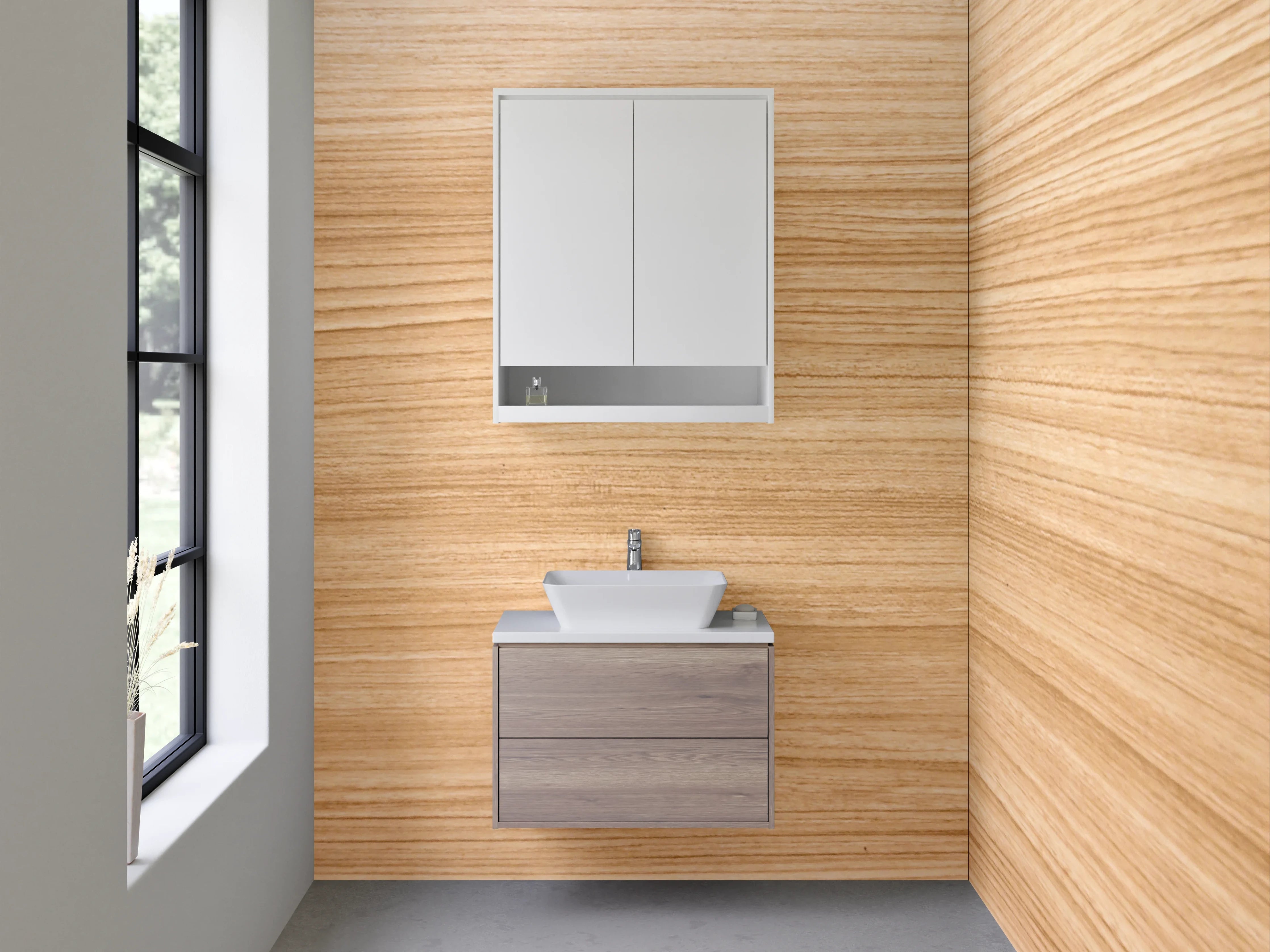 Waschbecken-Rückwand - Holzmaserung in hellem Naturton