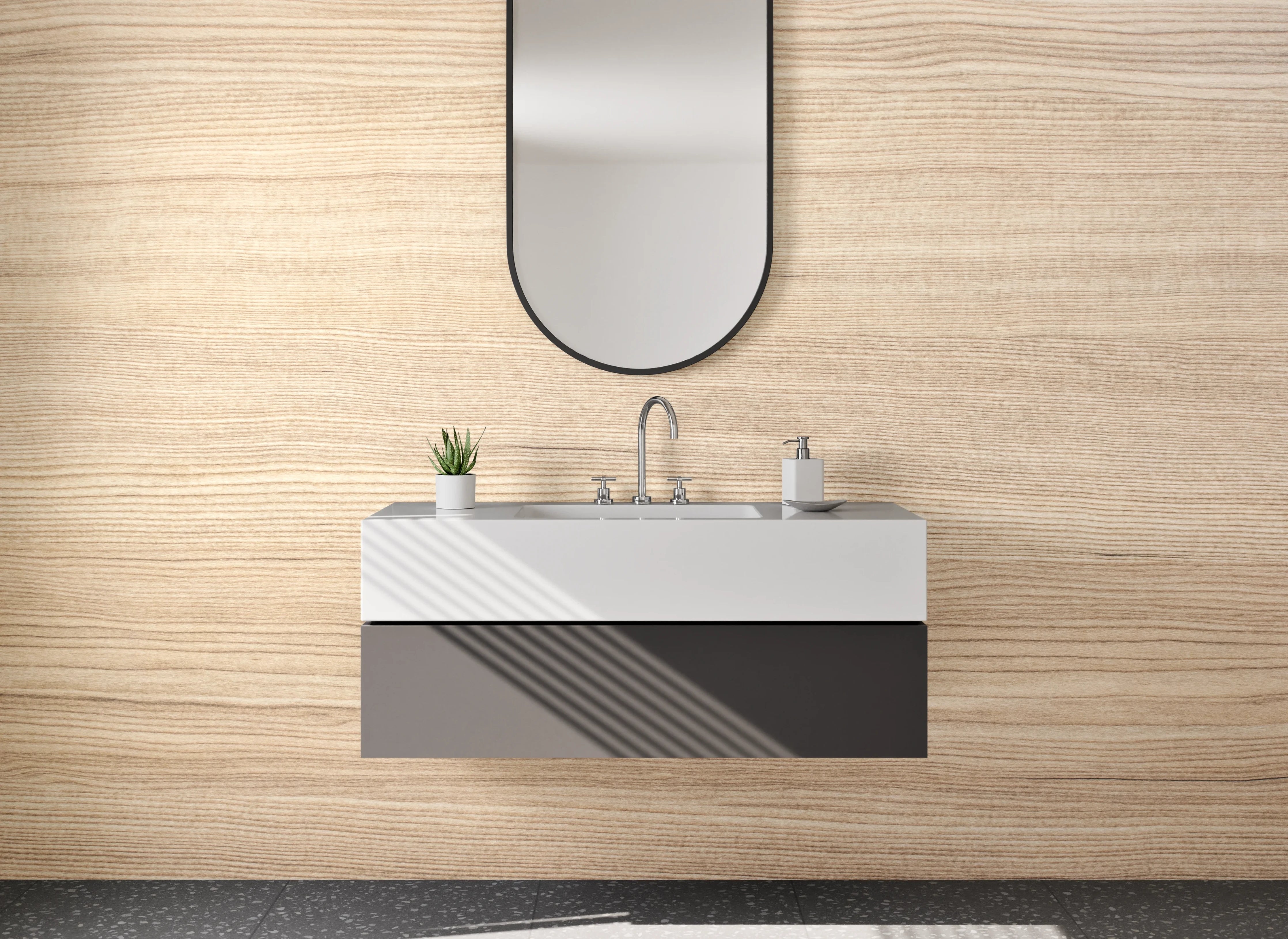 Waschbecken-Rückwand - Holzoptik Beige Dekorplatte