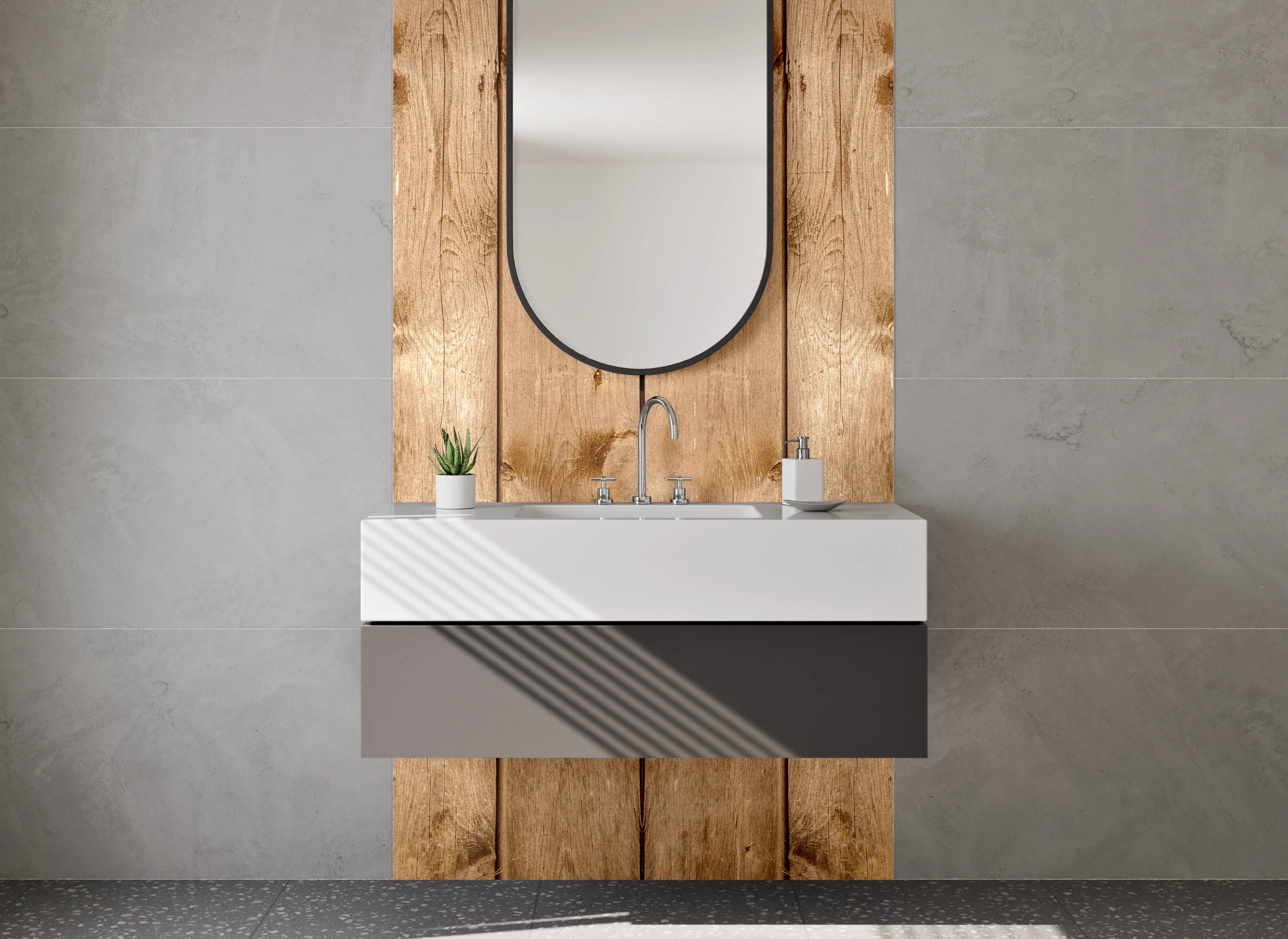 Waschbecken-Rückwand - Holzoptik Bretterstruktur Braun