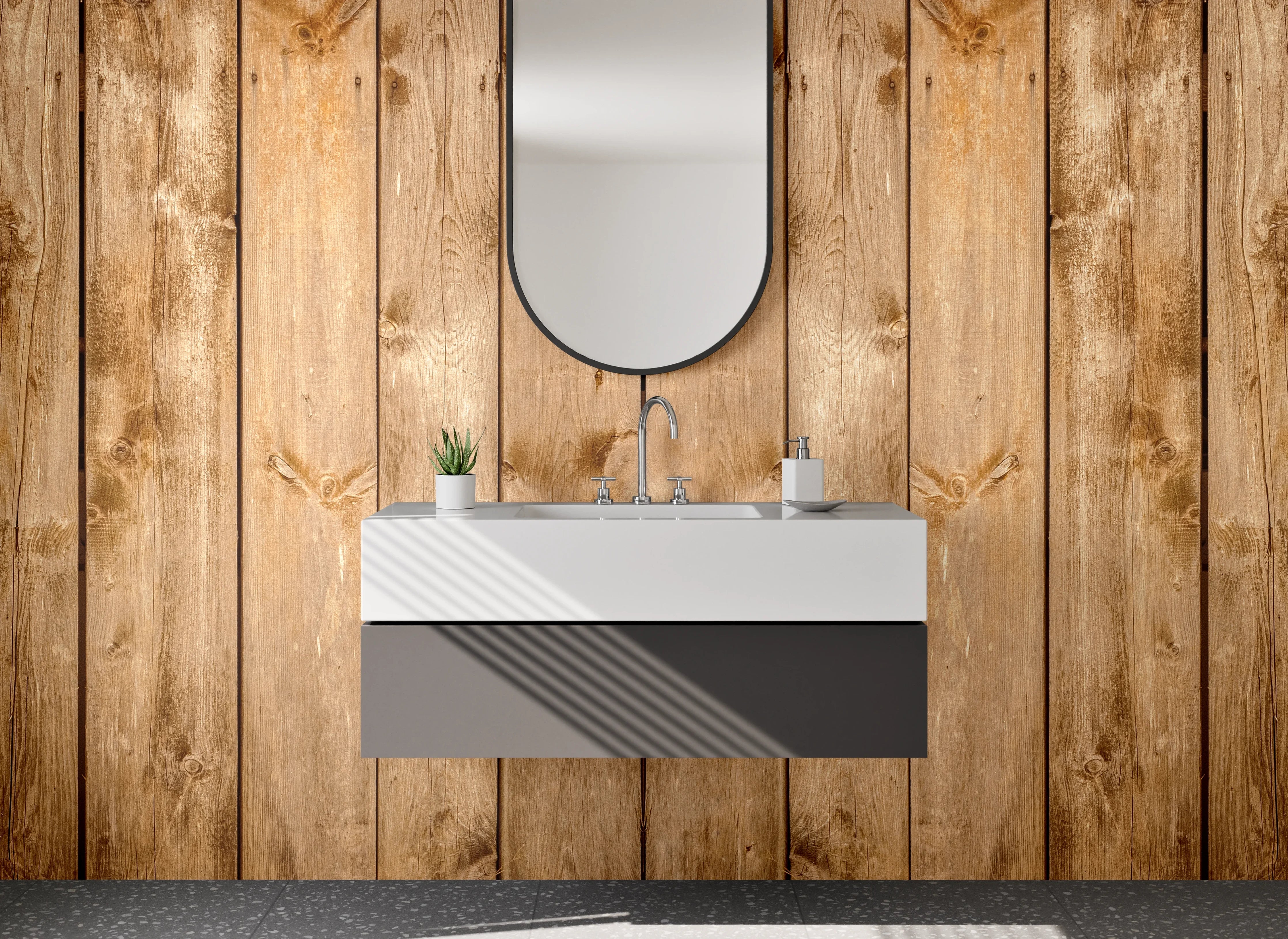 Waschbecken-Rückwand - Holzoptik Bretterstruktur Braun