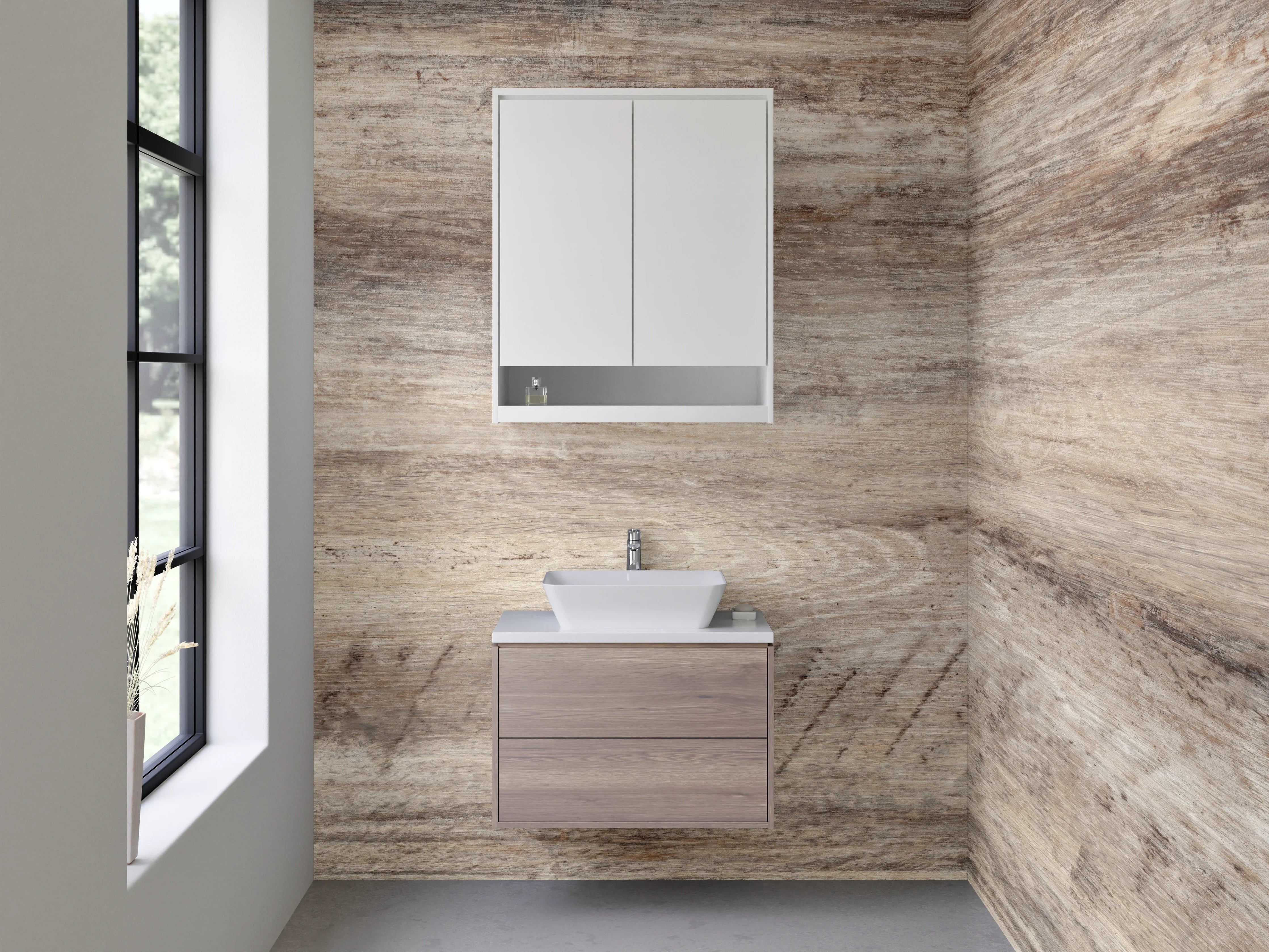 Waschbecken-Rückwand - Holzoptik Fliese Braun Beige Grau