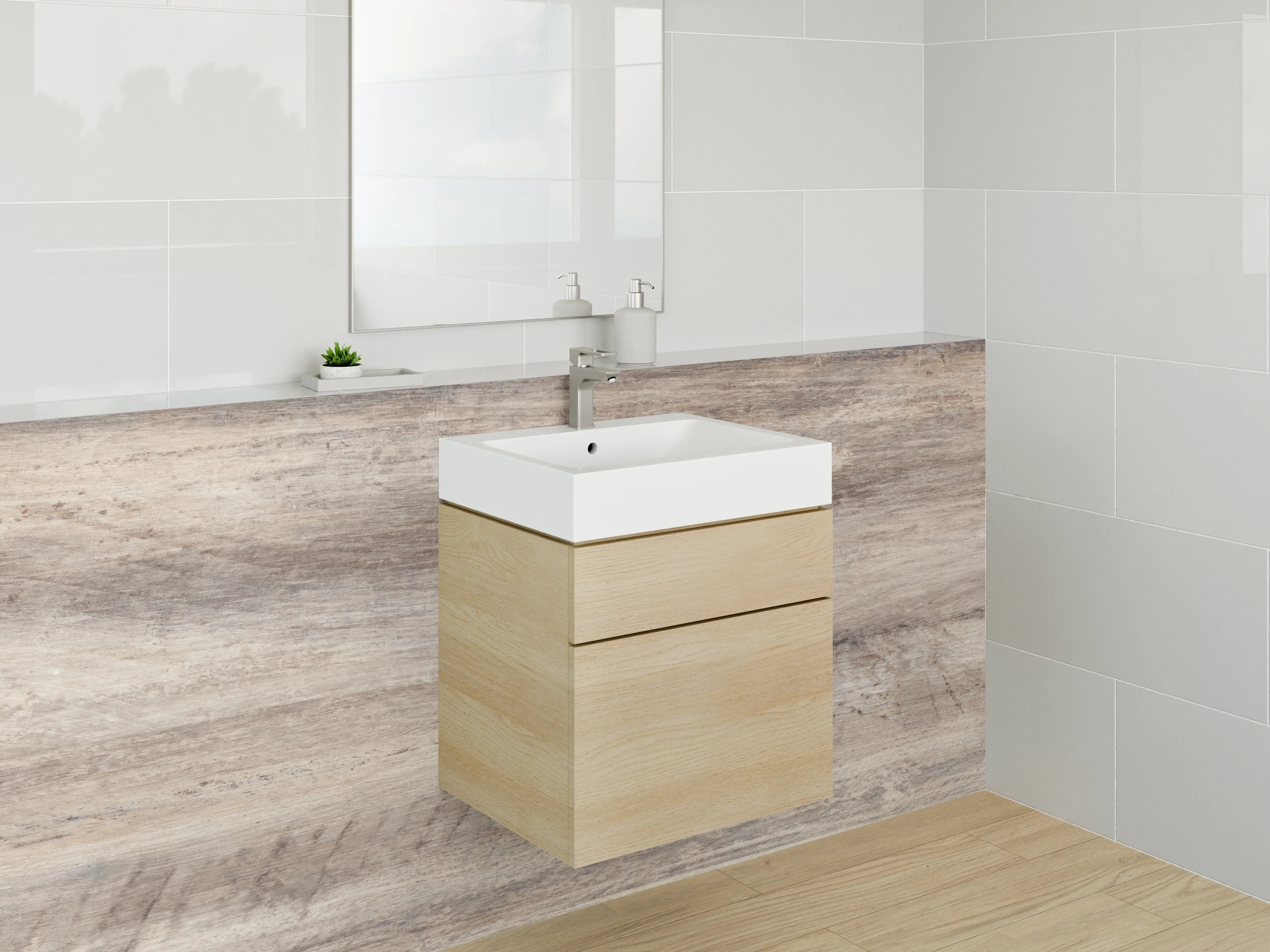Waschbecken-Rückwand - Holzoptik Fliese Braun Beige Grau