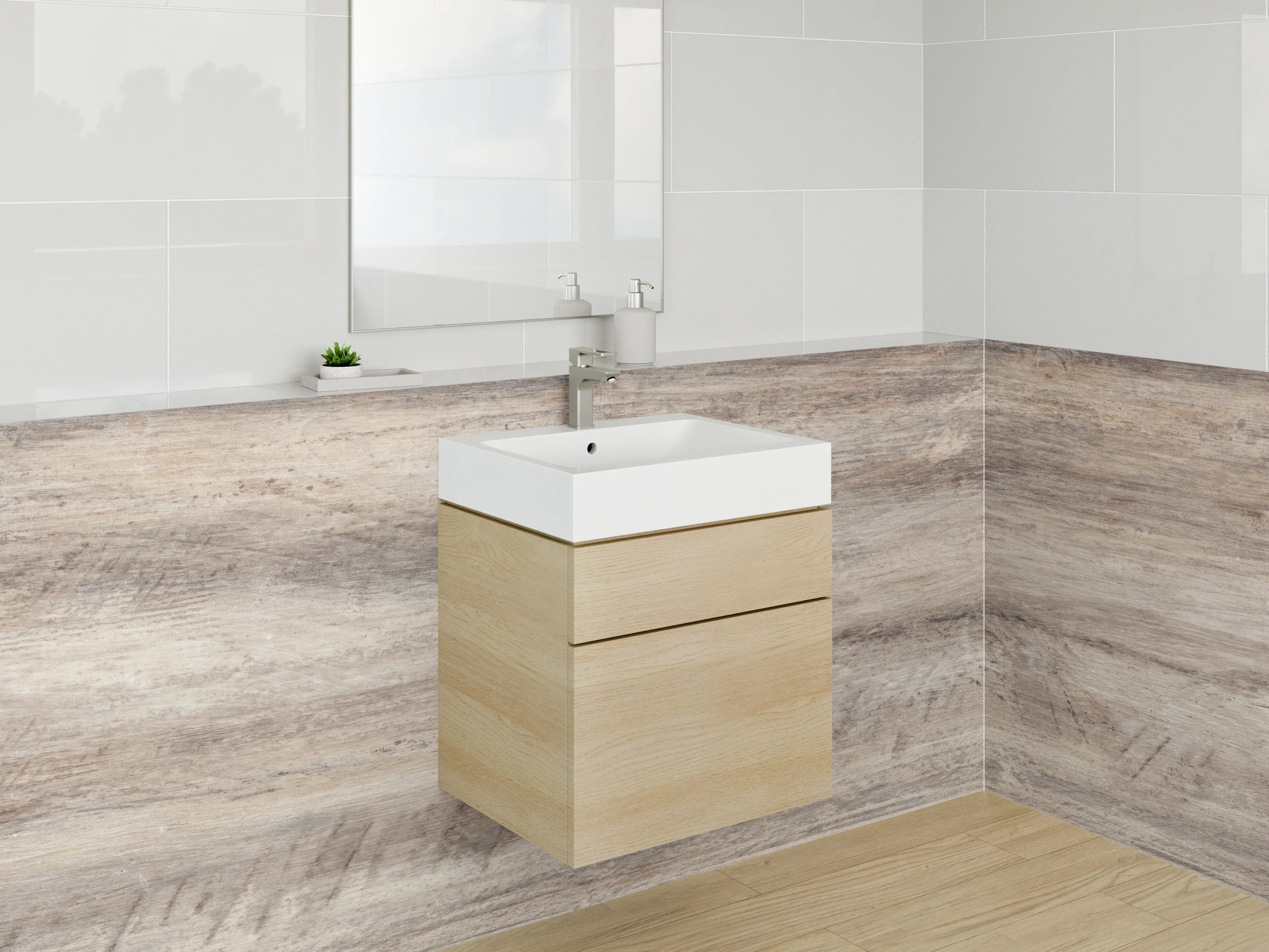 Waschbecken-Rückwand - Holzoptik Fliese Braun Beige Grau