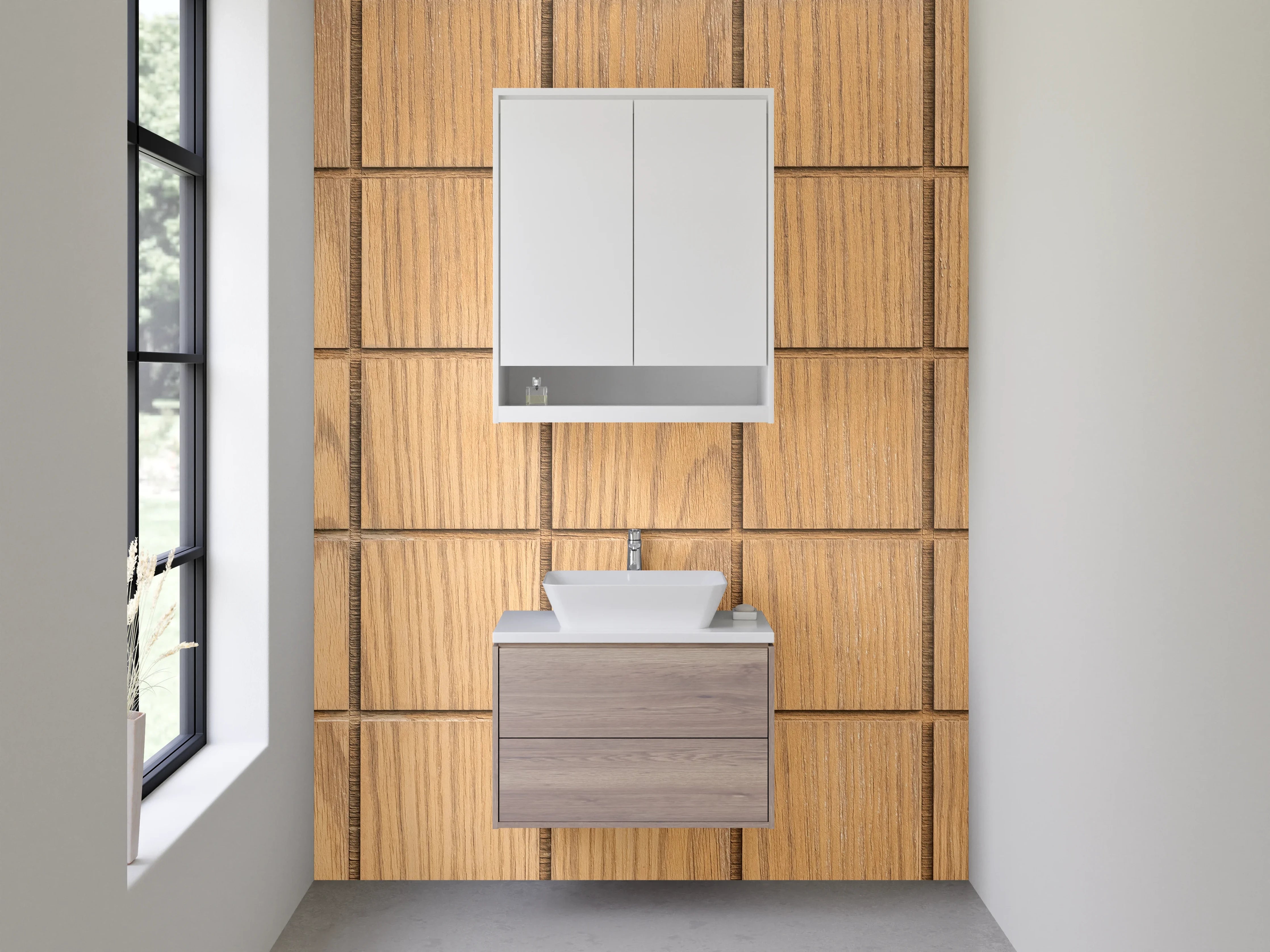 Waschbecken-Rückwand - Holzoptik Mosaikfliesen modern