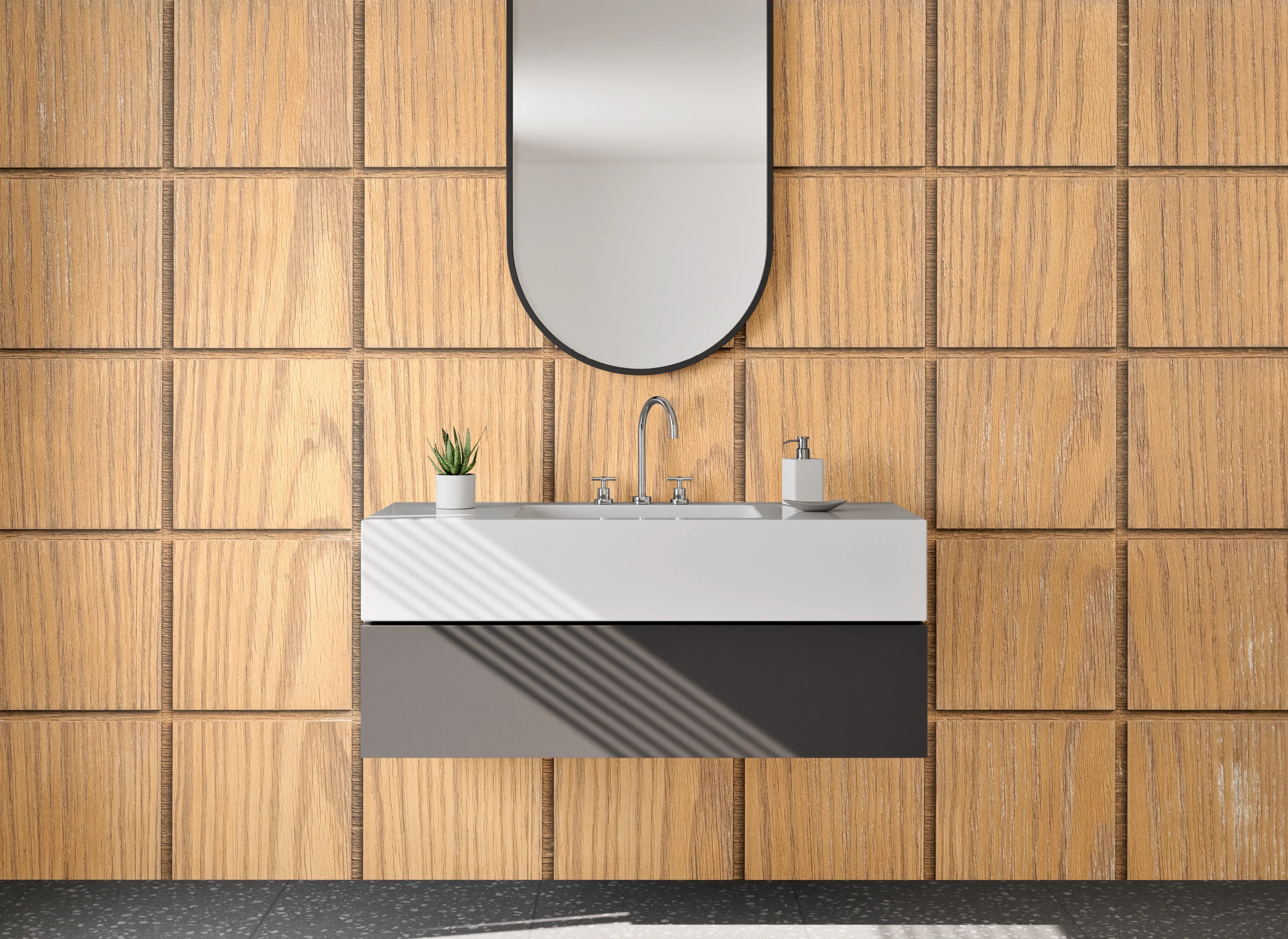 Waschbecken-Rückwand - Holzoptik Mosaikfliesen modern