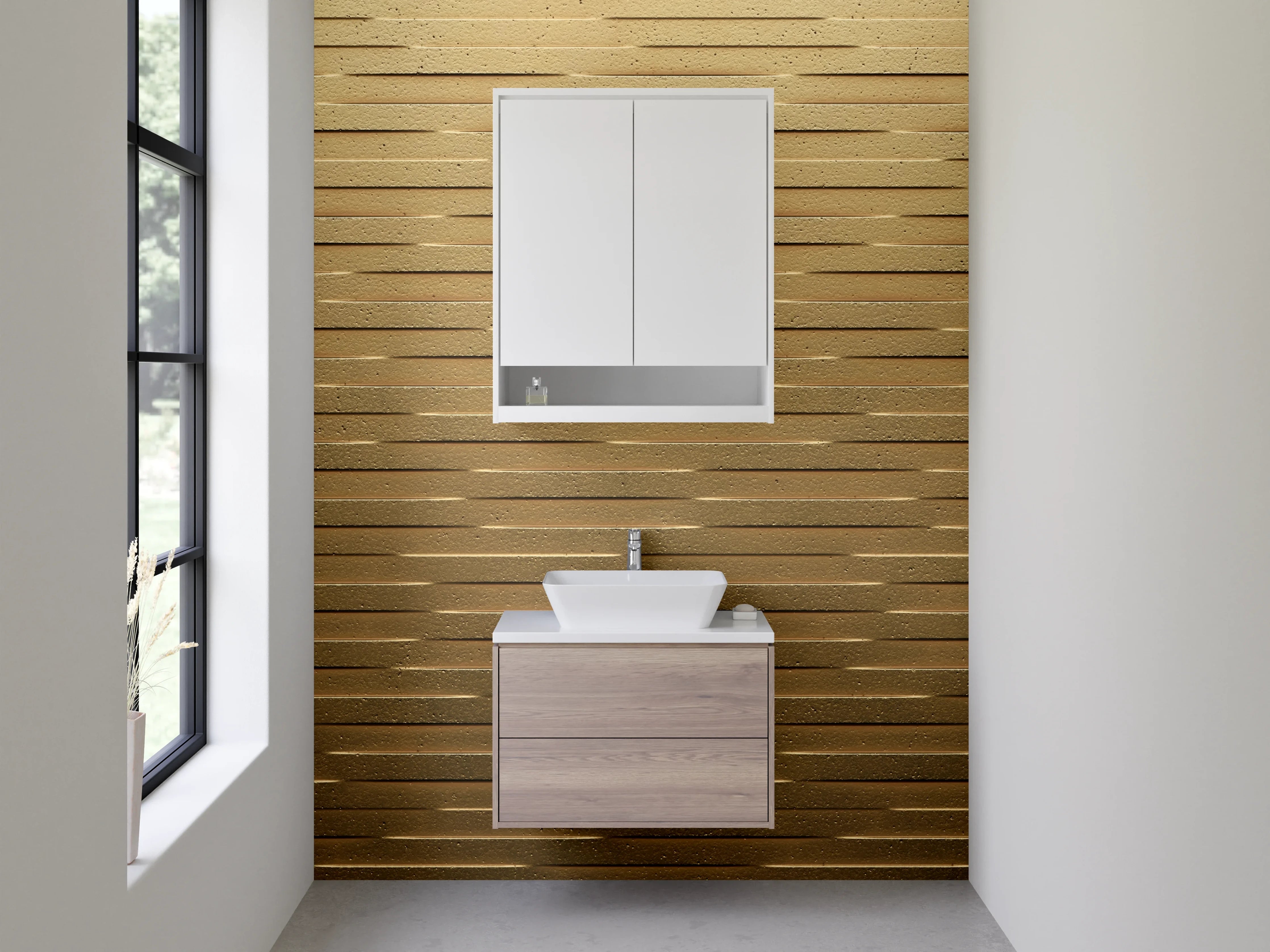 Waschbecken-Rückwand - Holzoptik Muster Goldbraun Modern