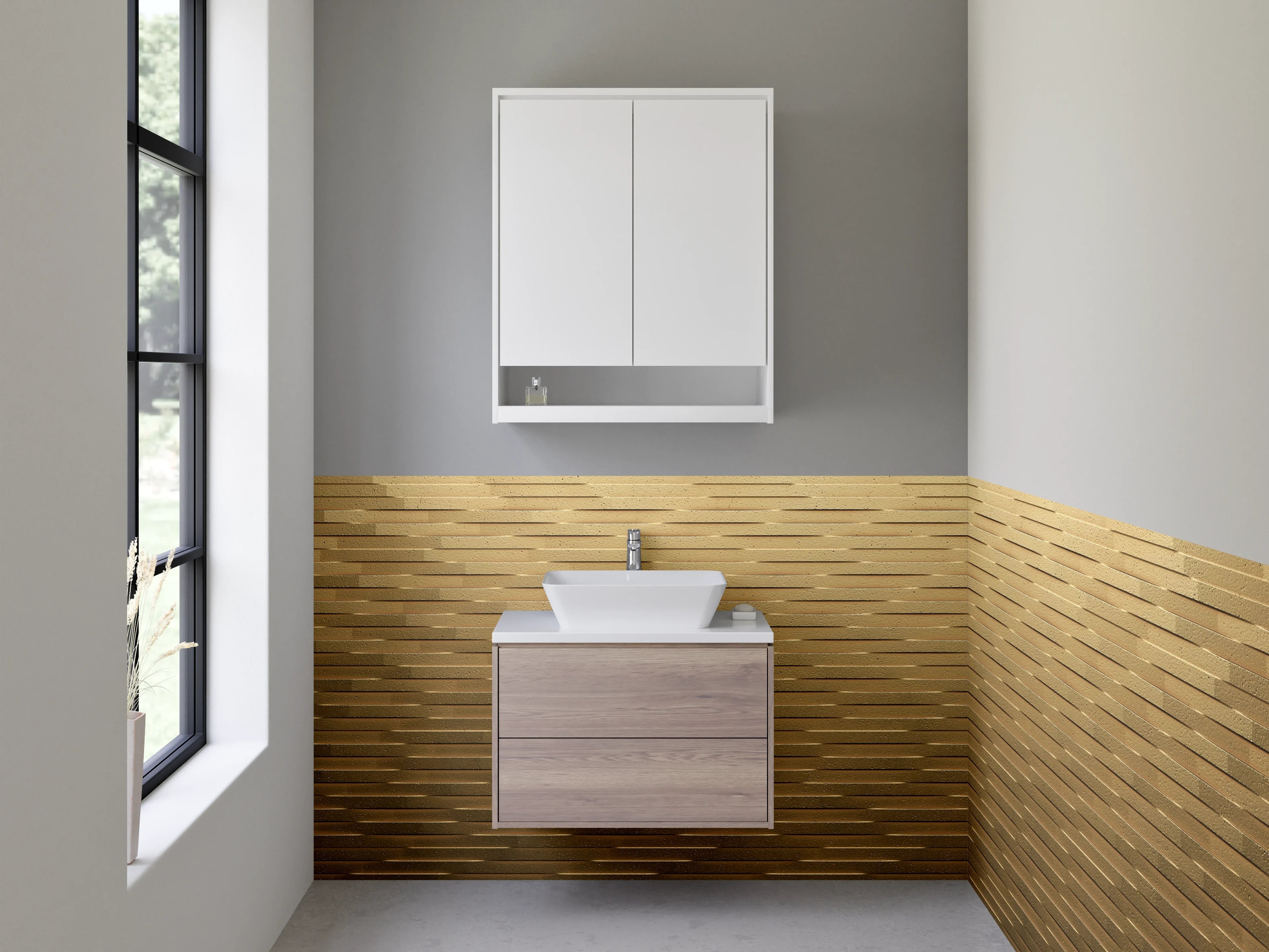 Waschbecken-Rückwand - Holzoptik Muster Goldbraun Modern