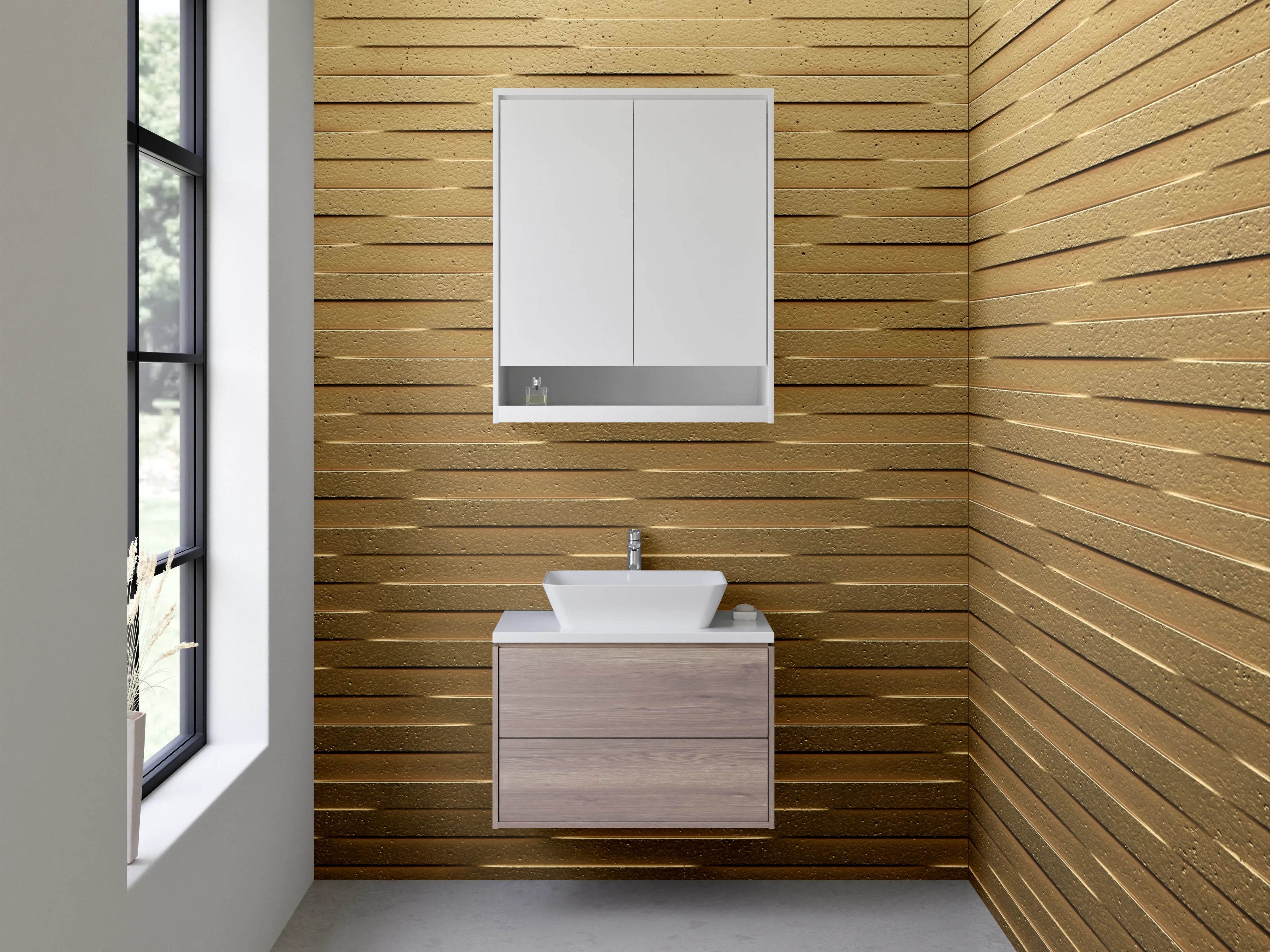 Waschbecken-Rückwand - Holzoptik Muster Goldbraun Modern