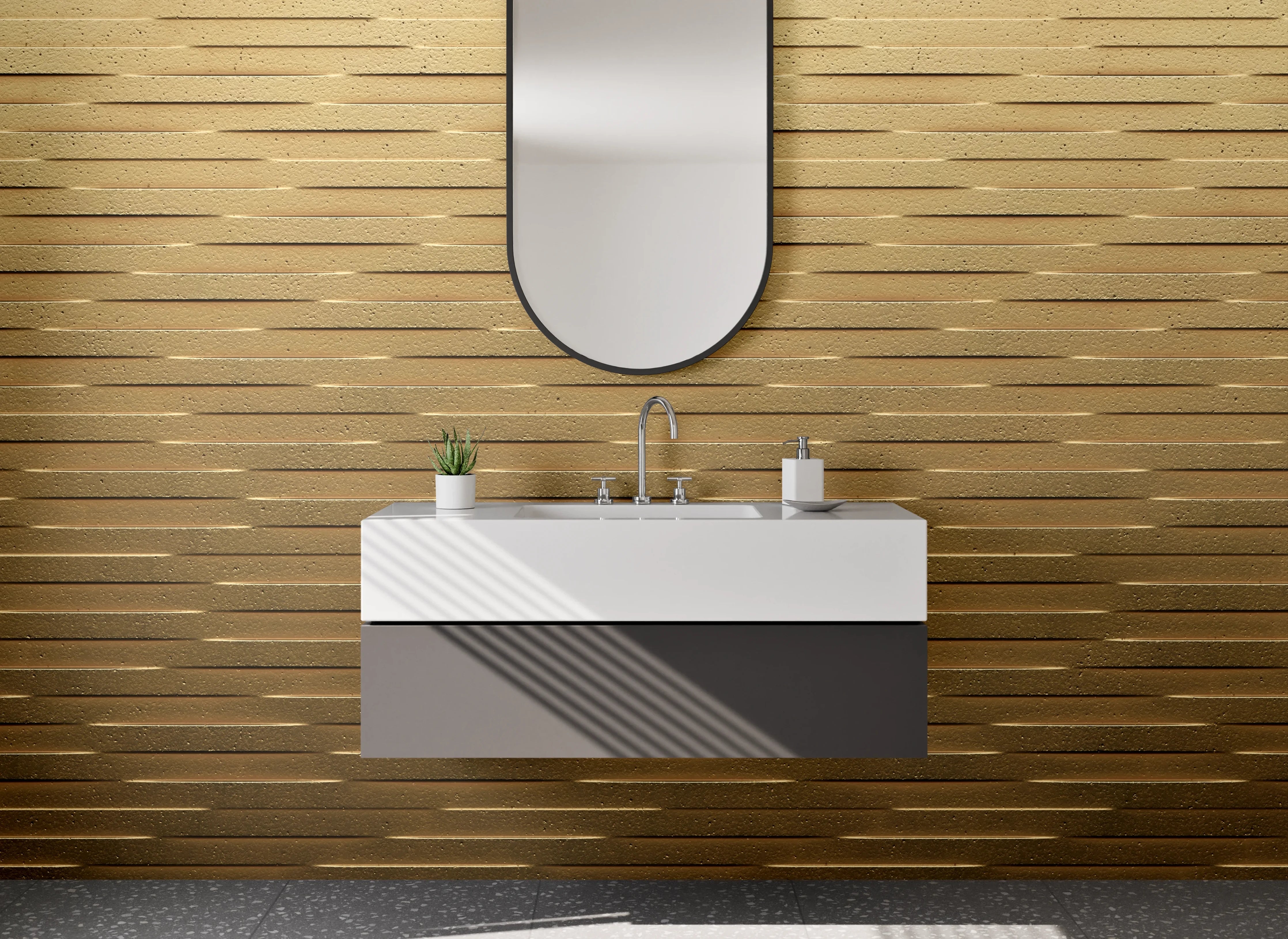 Waschbecken-Rückwand - Holzoptik Muster Goldbraun Modern
