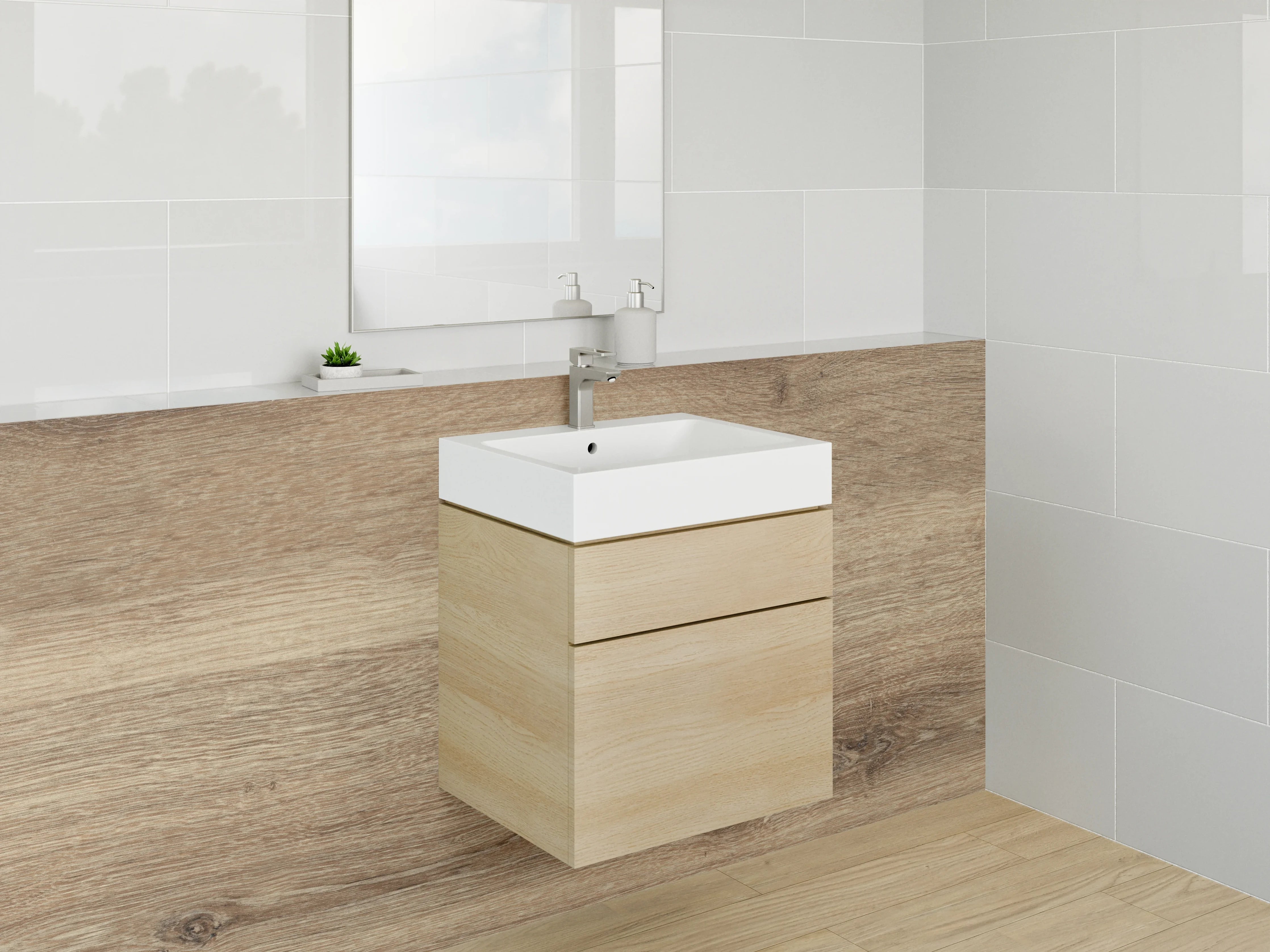 Waschbecken-Rückwand - Holzoptik Naturholz mit warmen Brauntönen