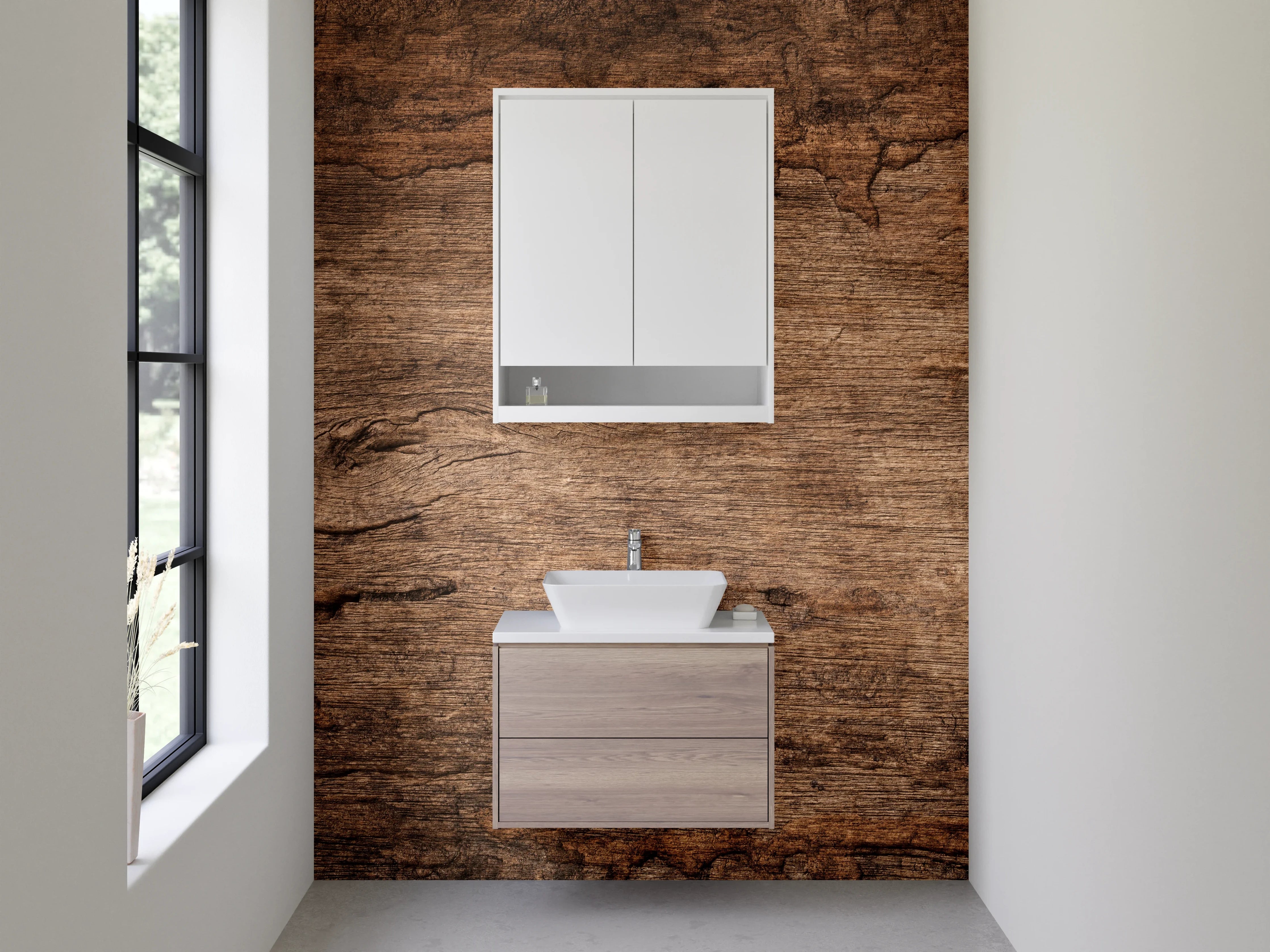 Waschbecken-Rückwand - Holzoptik Rustikal Braun Struktur