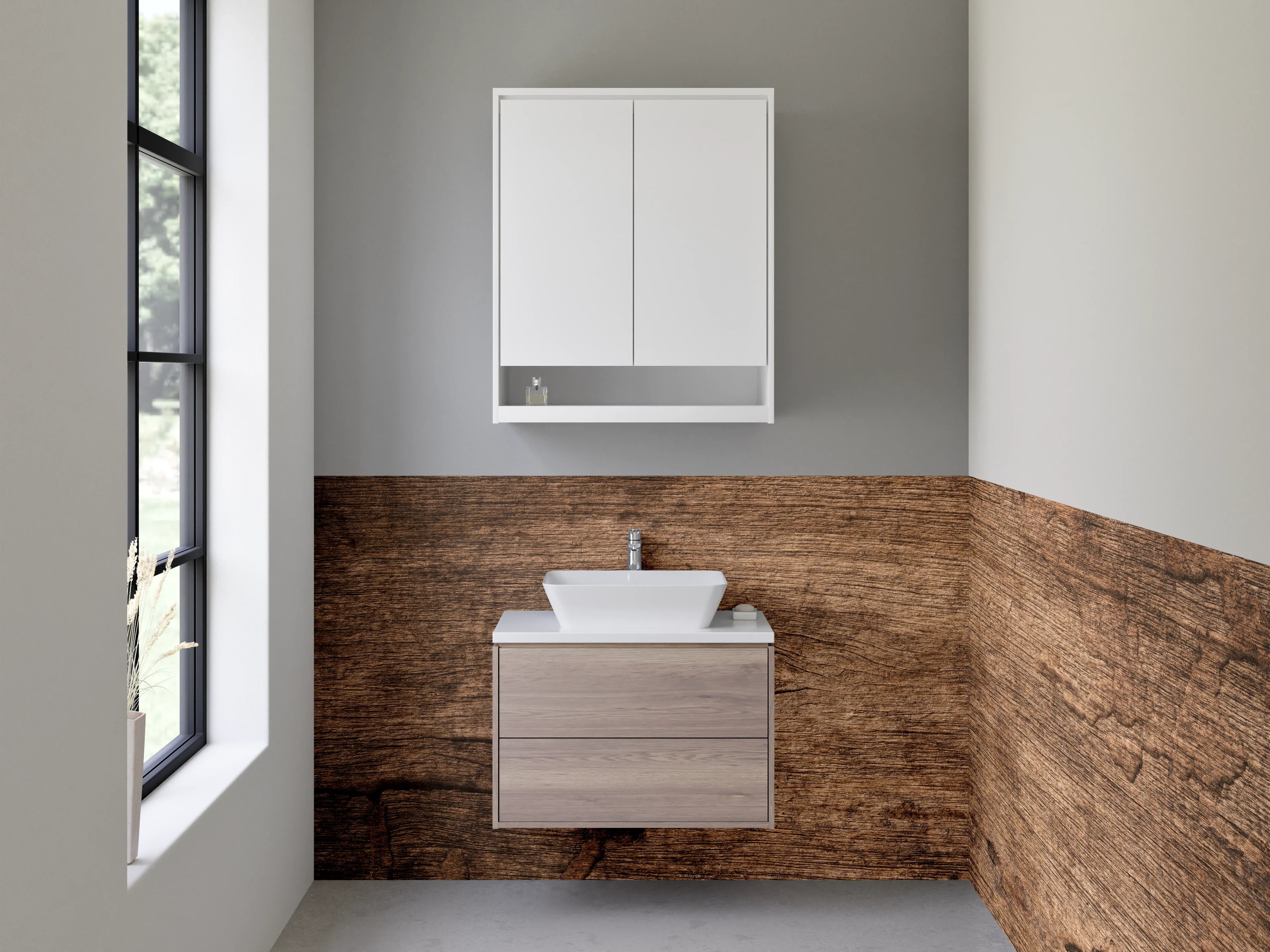 Waschbecken-Rückwand - Holzoptik Rustikal Braun Struktur