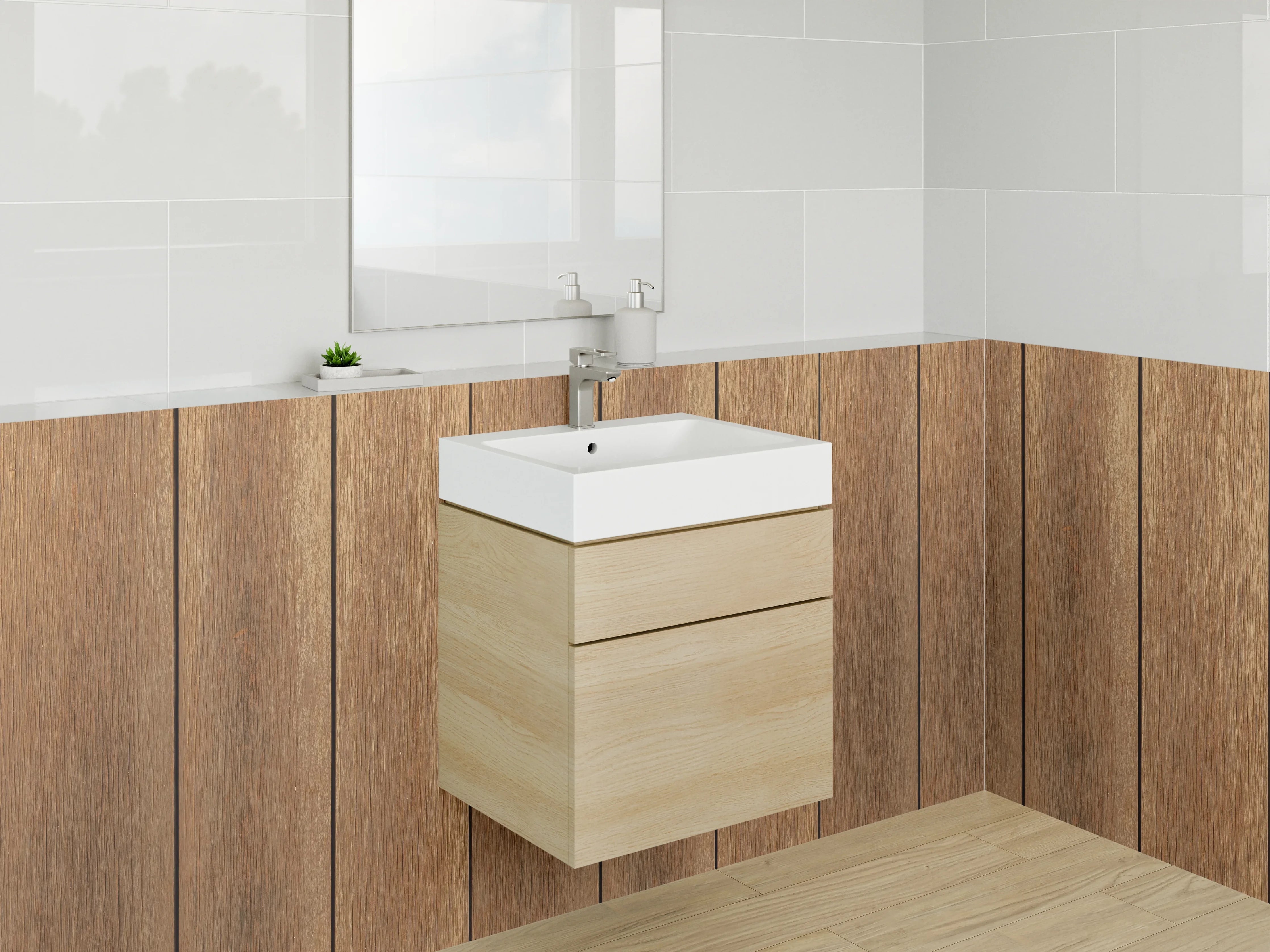 Waschbecken-Rückwand - Holzoptik Wandpaneele im Warmton