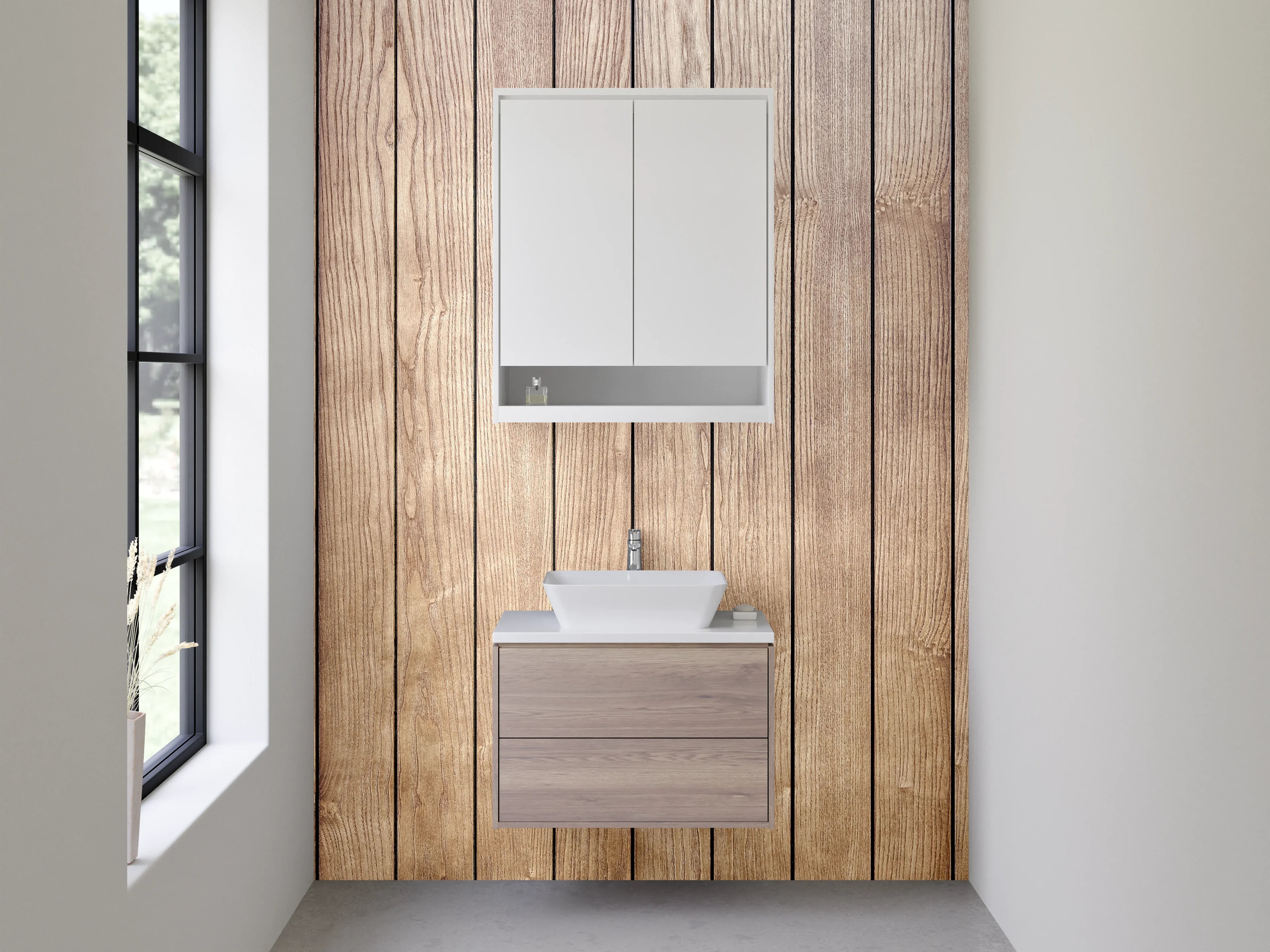 Waschbecken-Rückwand - Holzoptik Wandverkleidung Braun Beige