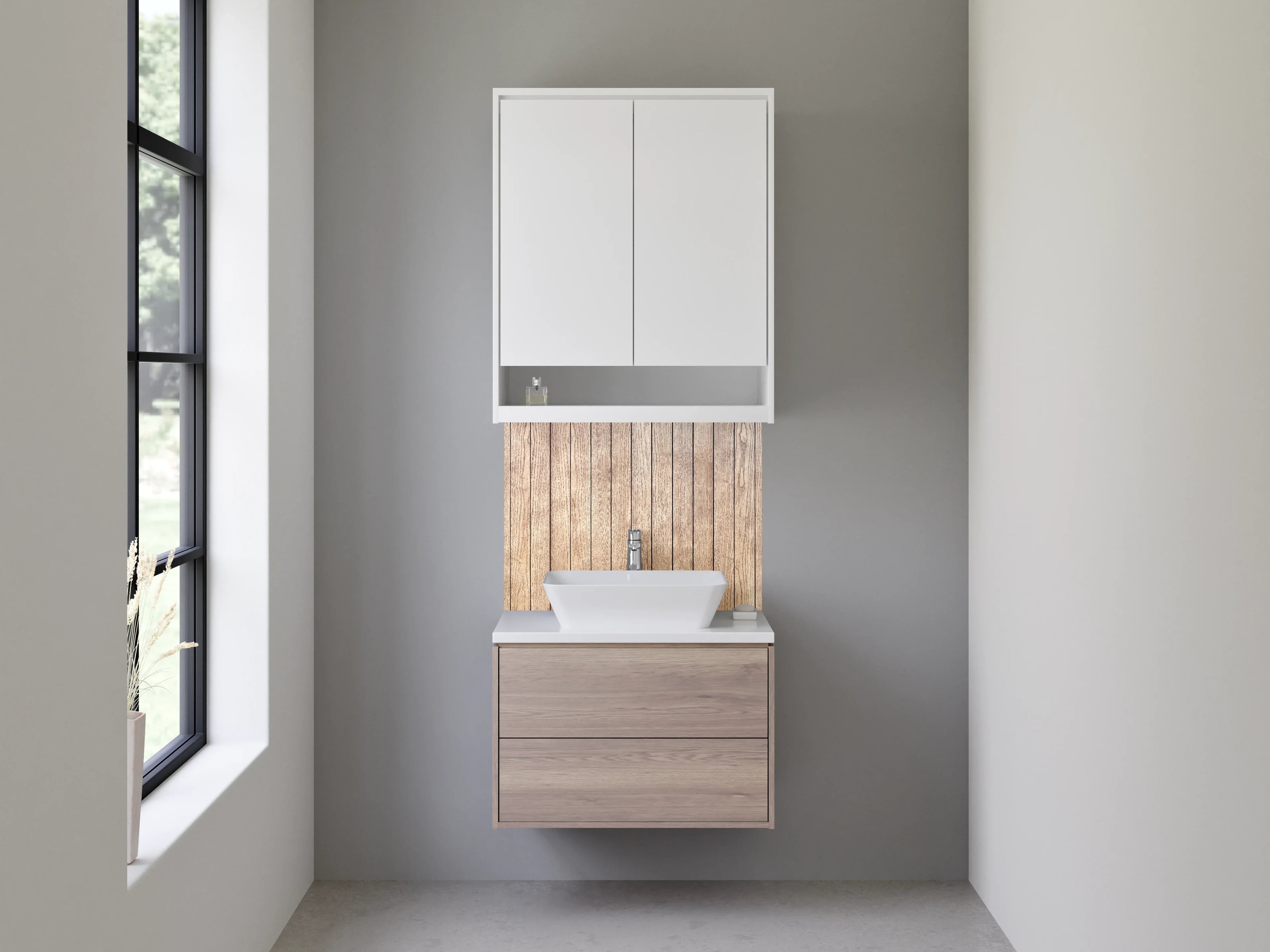 Waschbecken-Rückwand - Holzoptik Wandverkleidung Braun Beige