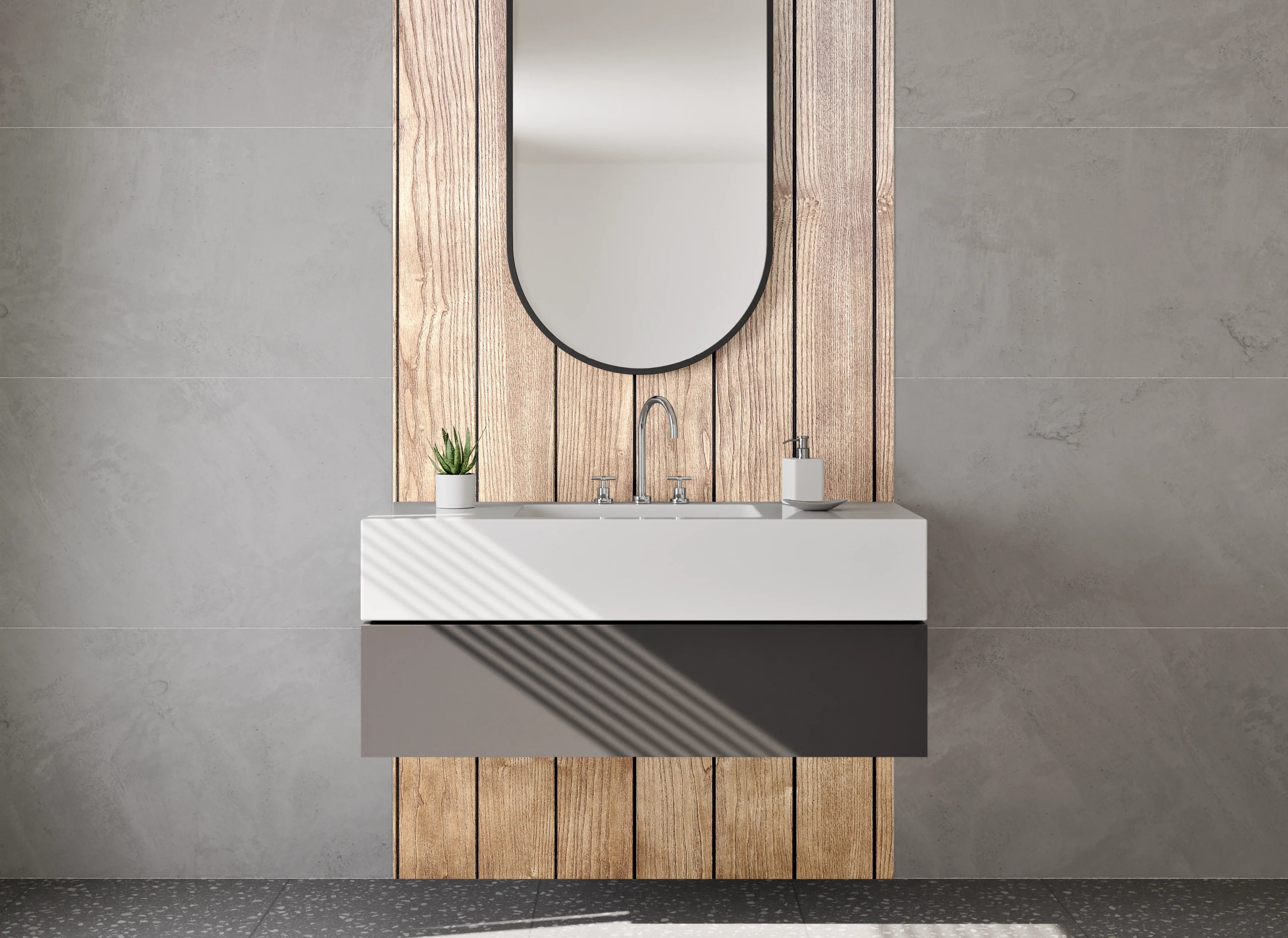 Waschbecken-Rückwand - Holzoptik Wandverkleidung Braun Beige