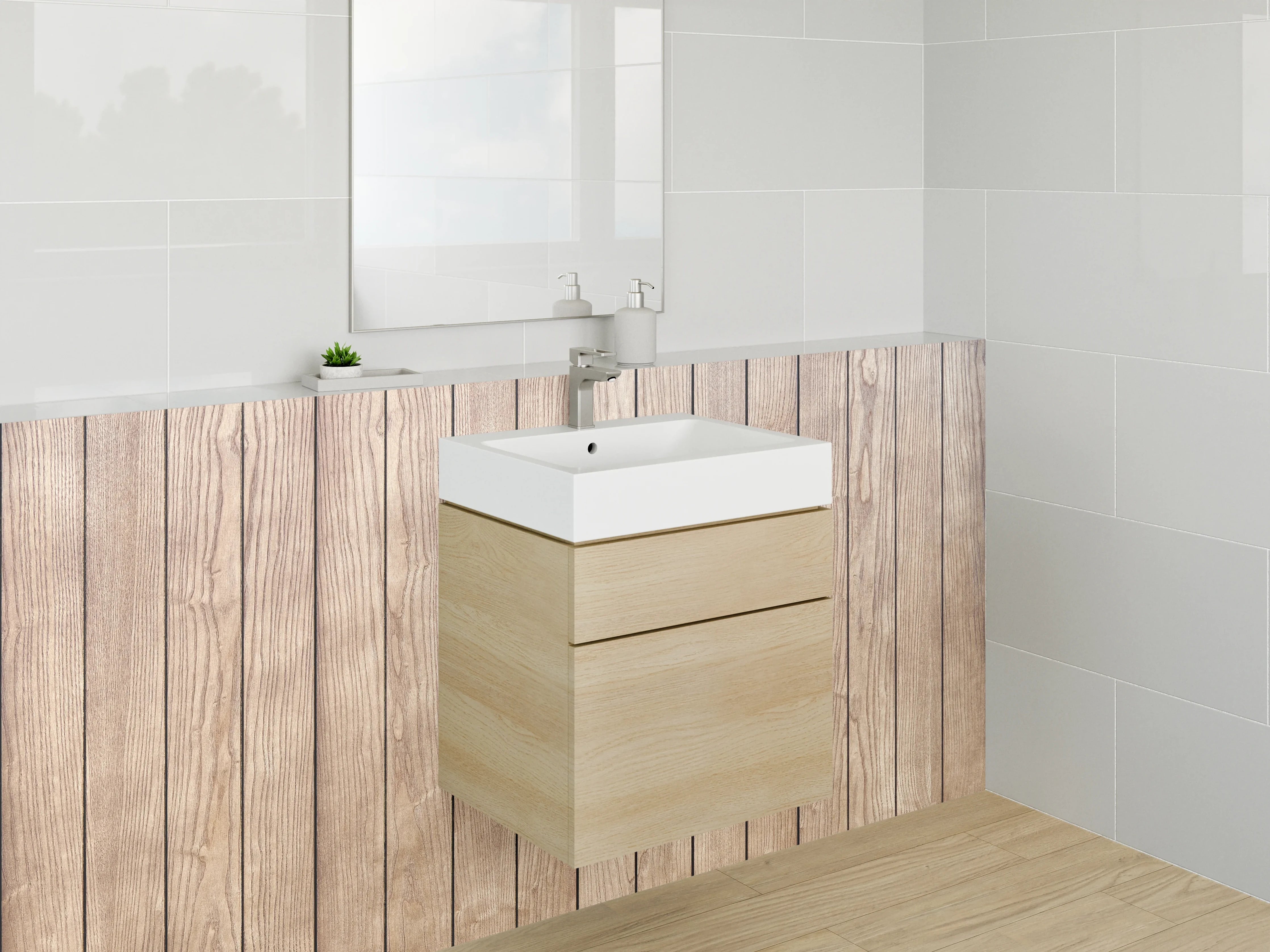 Waschbecken-Rückwand - Holzoptik Wandverkleidung Braun Beige