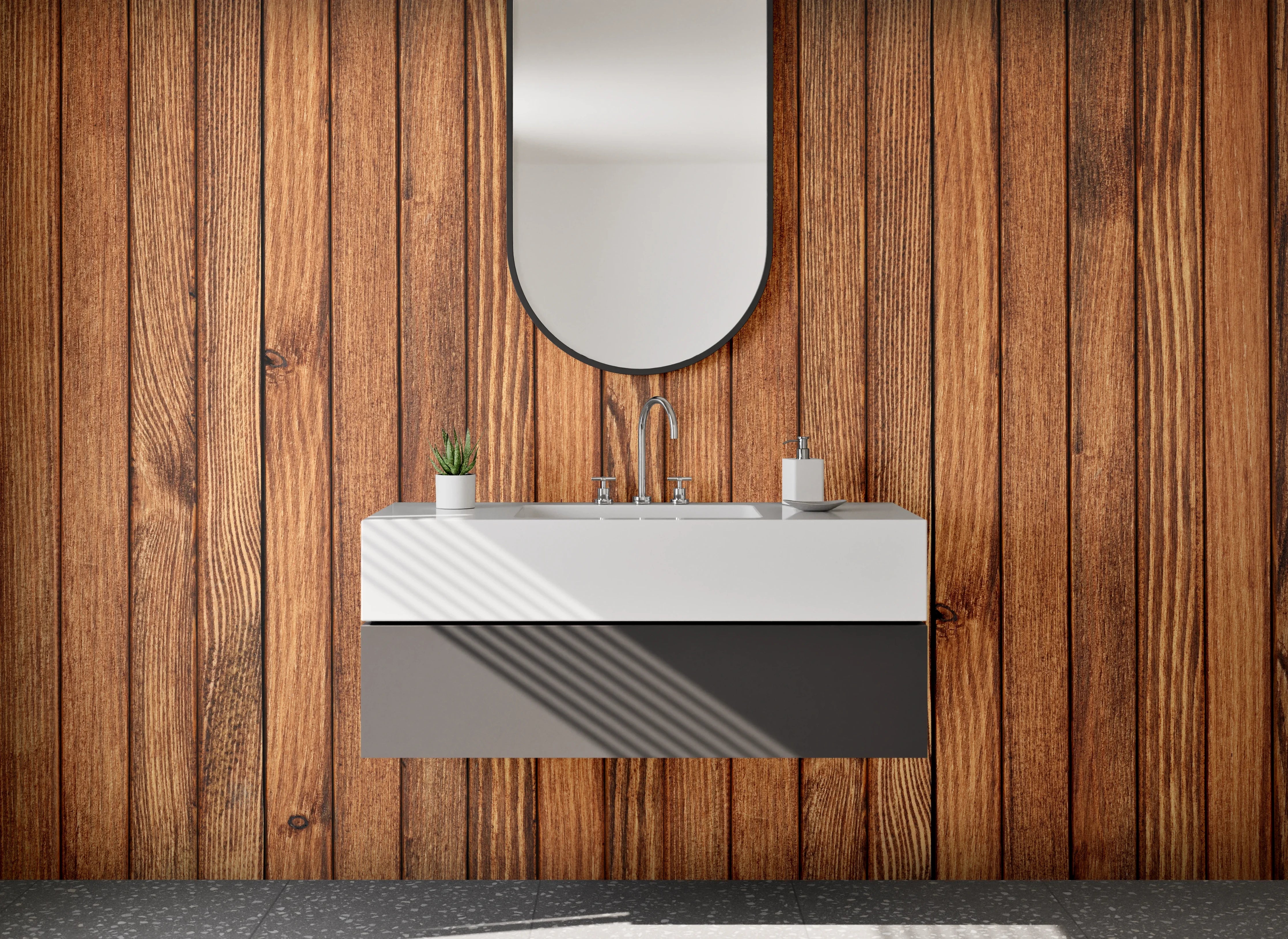 Waschbecken-Rückwand - Holzoptik Wandverkleidung Modern