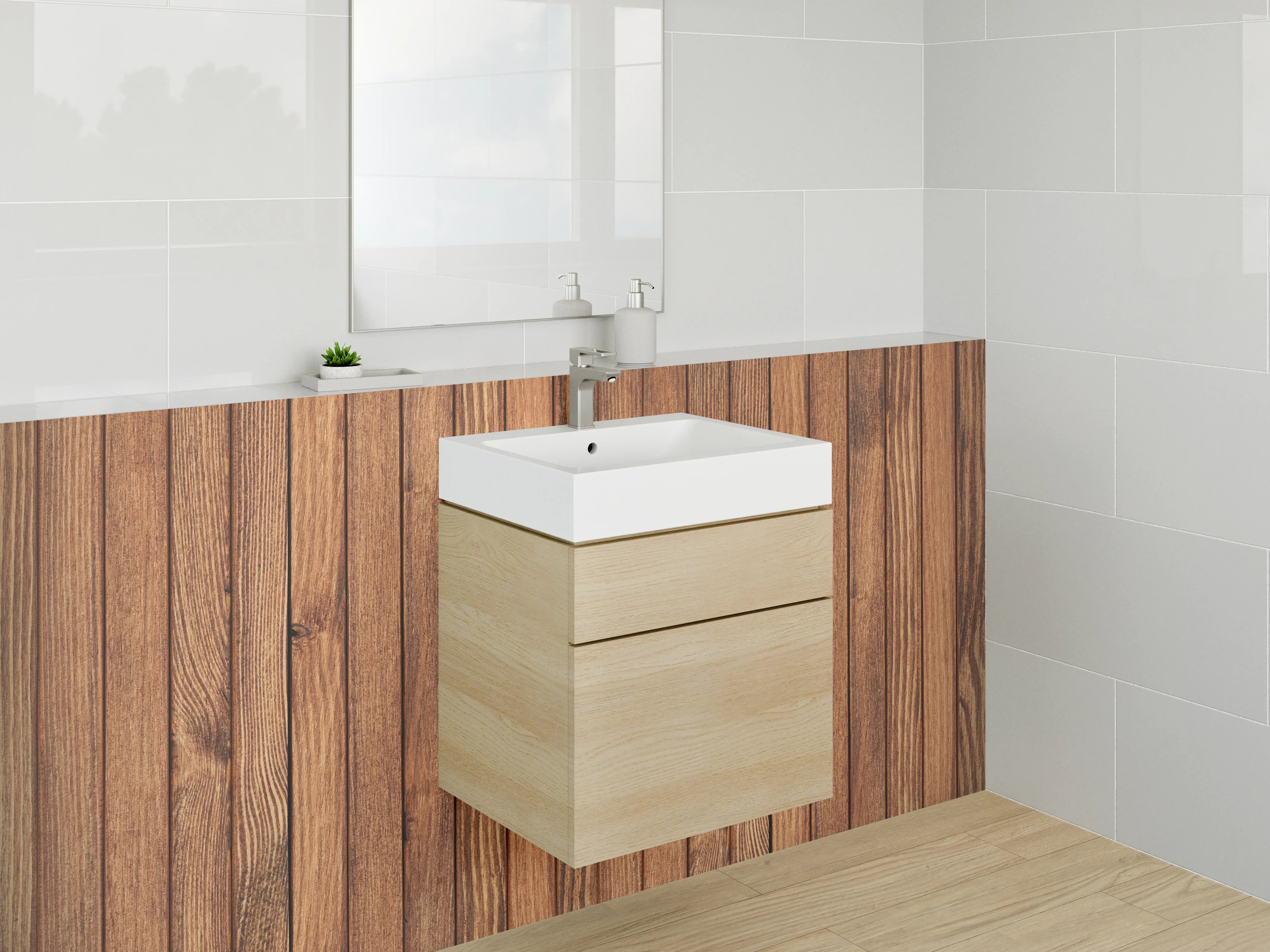 Waschbecken-Rückwand - Holzoptik Wandverkleidung Modern