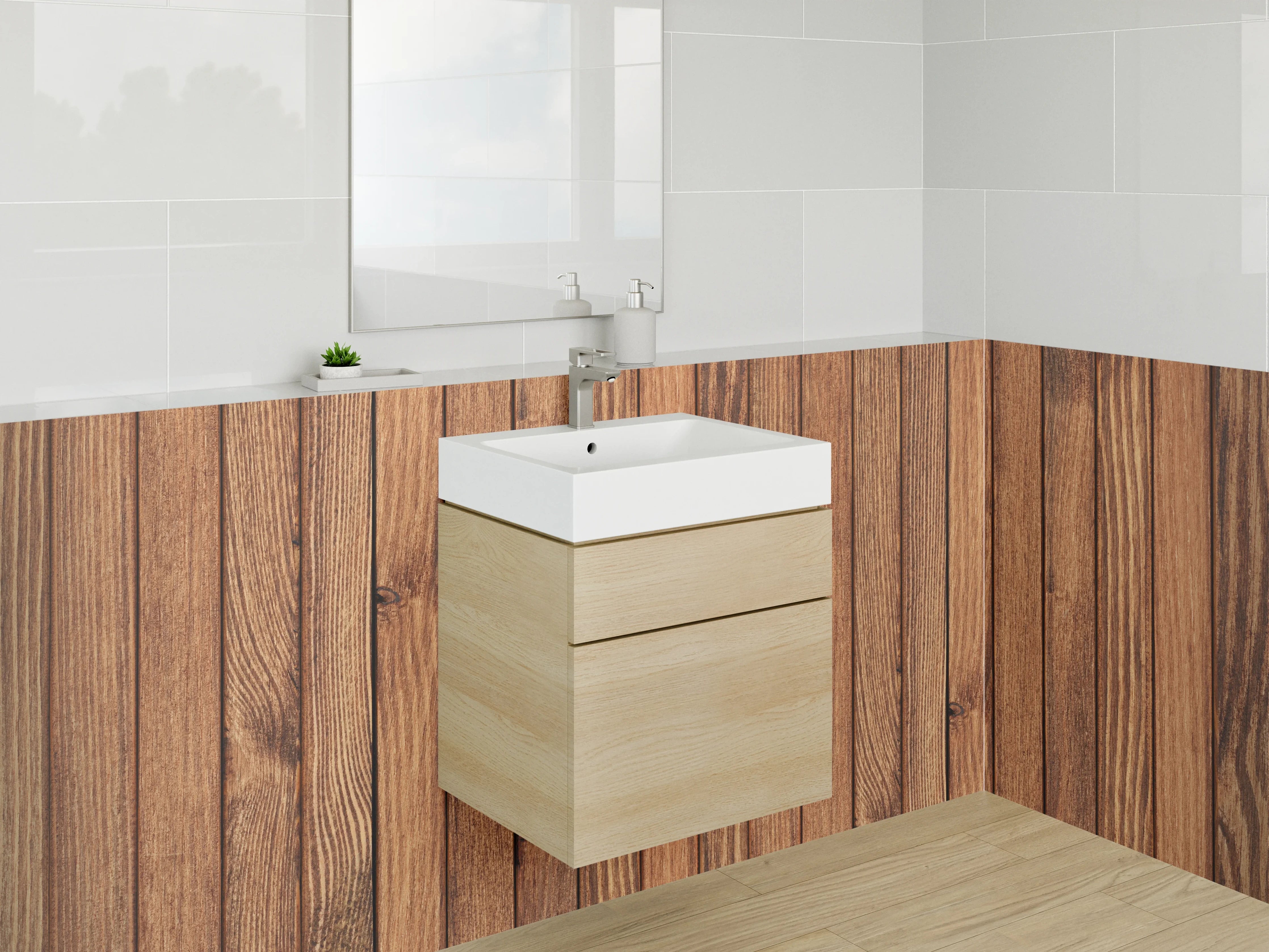 Waschbecken-Rückwand - Holzoptik Wandverkleidung Modern