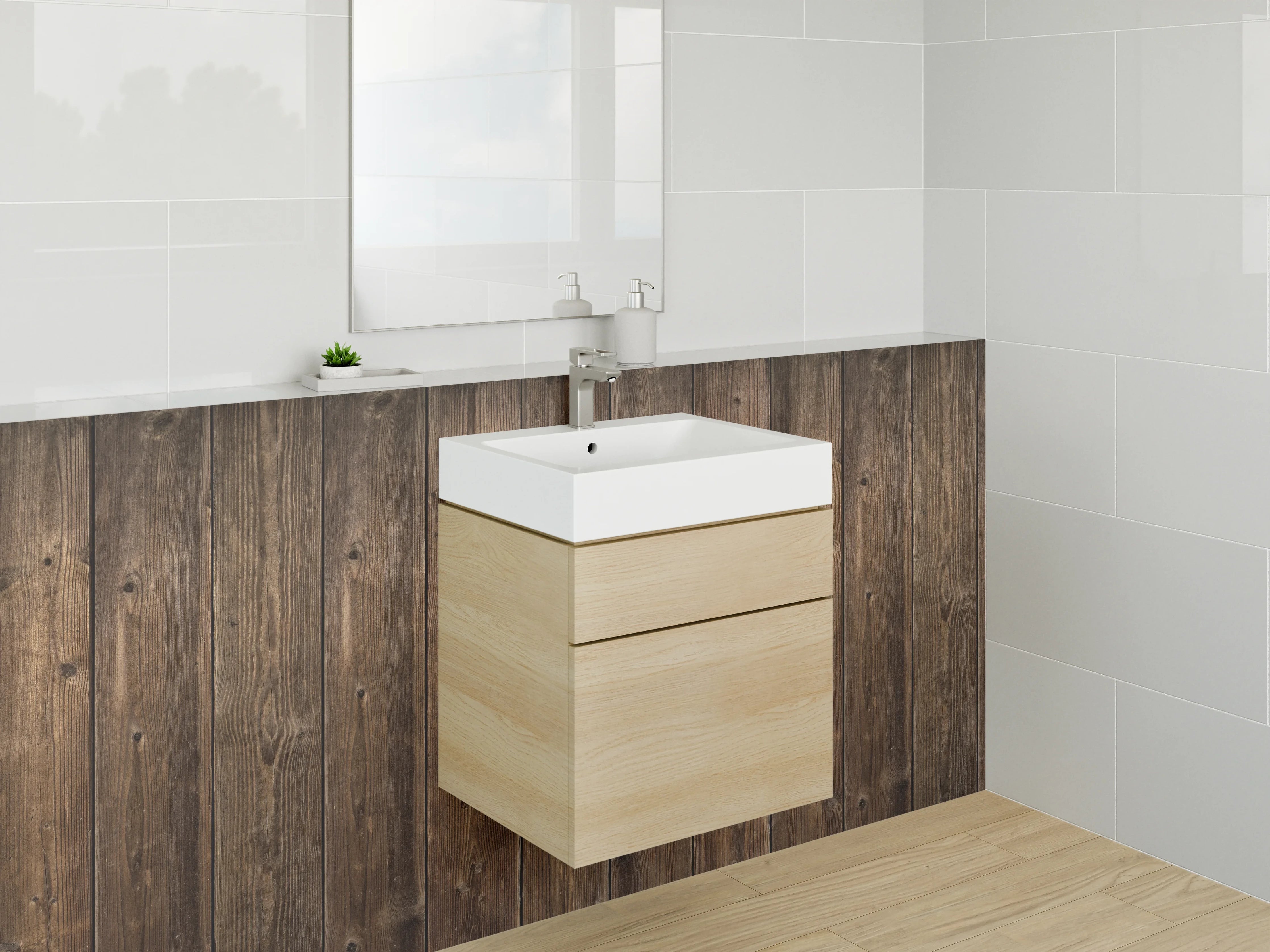 Waschbecken-Rückwand - Holzoptik Wandverkleidung rustikal Braun