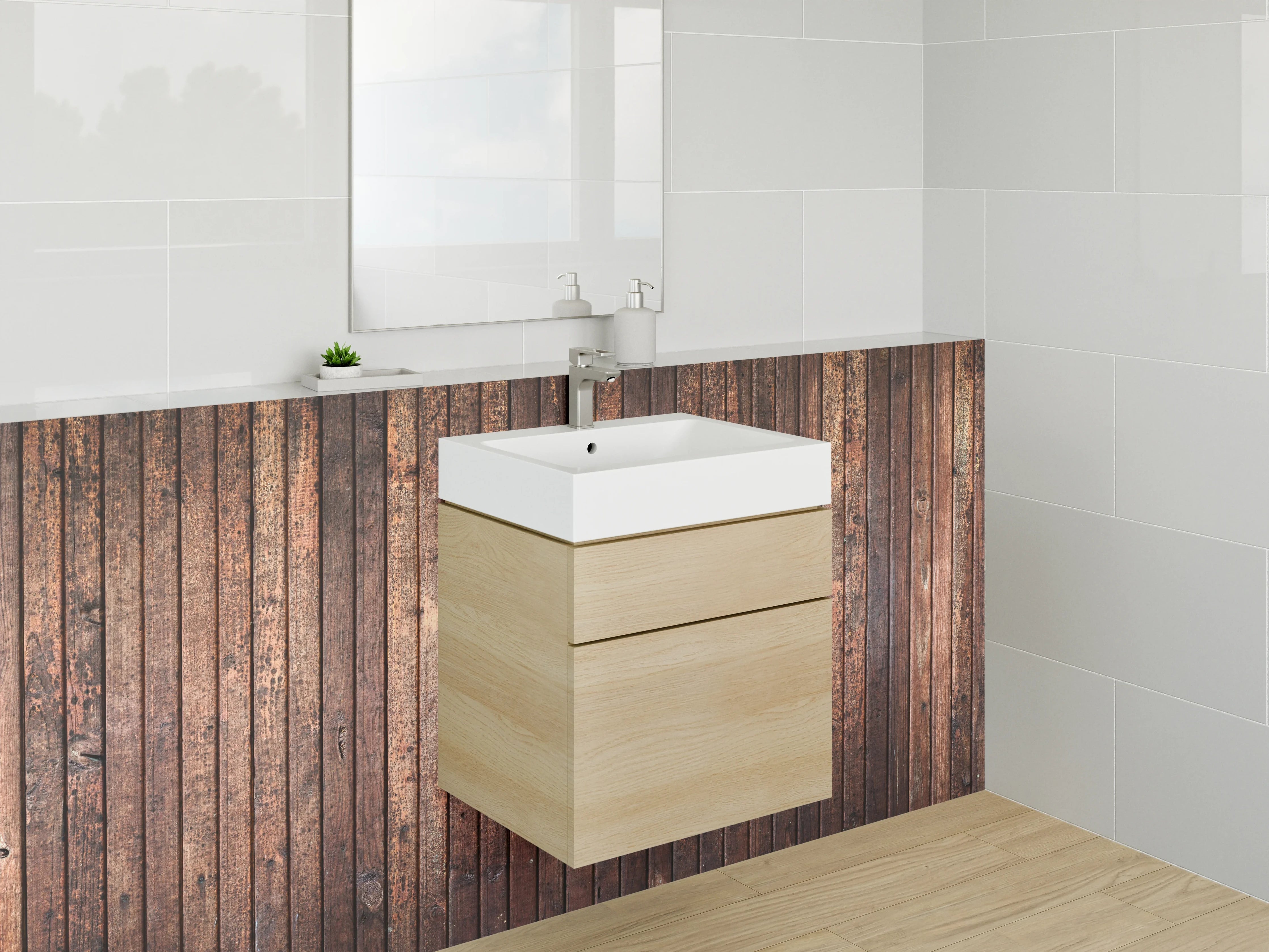 Waschbecken-Rückwand - Holzoptik mit dunklen Warmtönen