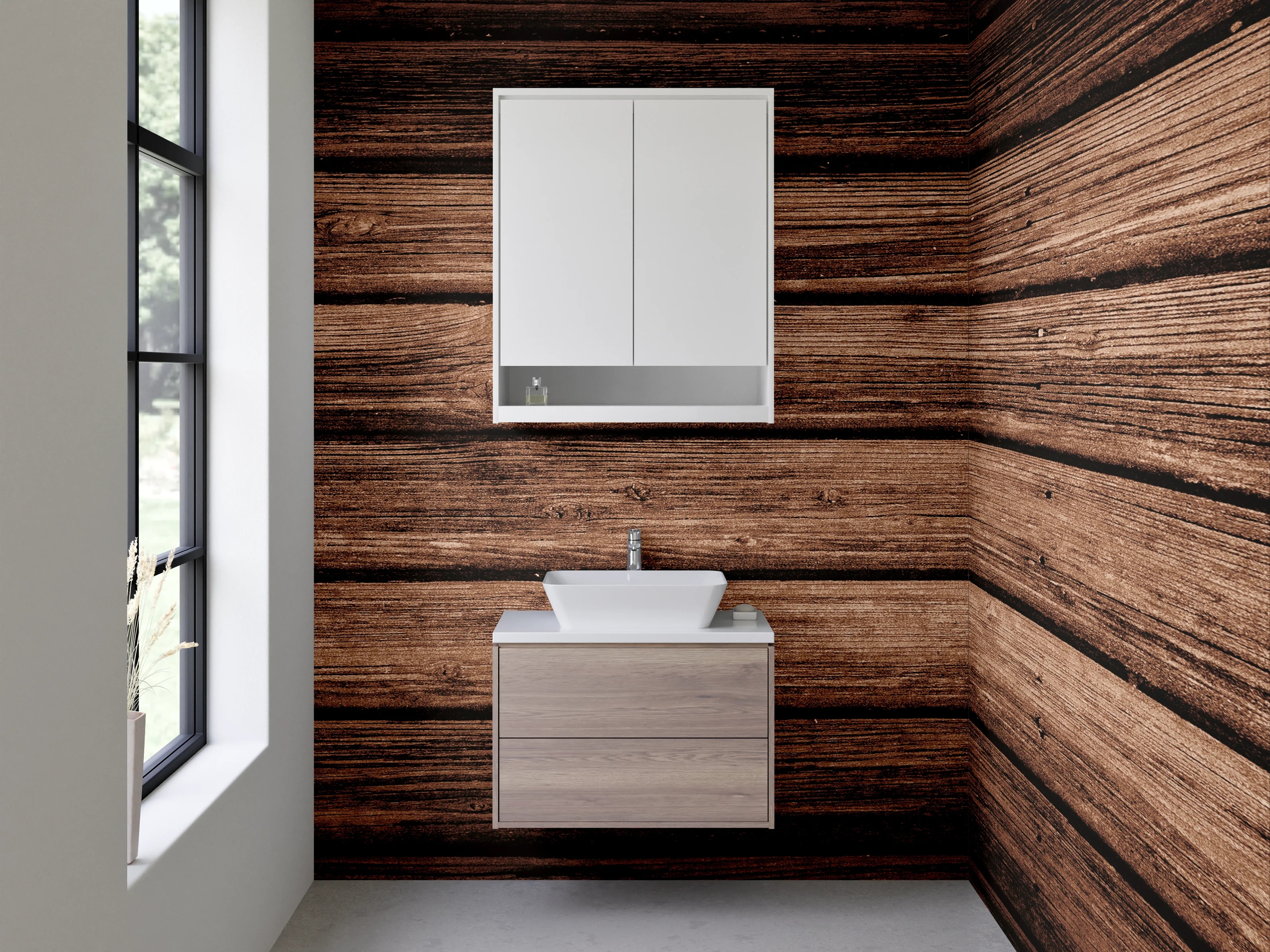Waschbecken-Rückwand - Holzoptik mit dunkler Oberfläche