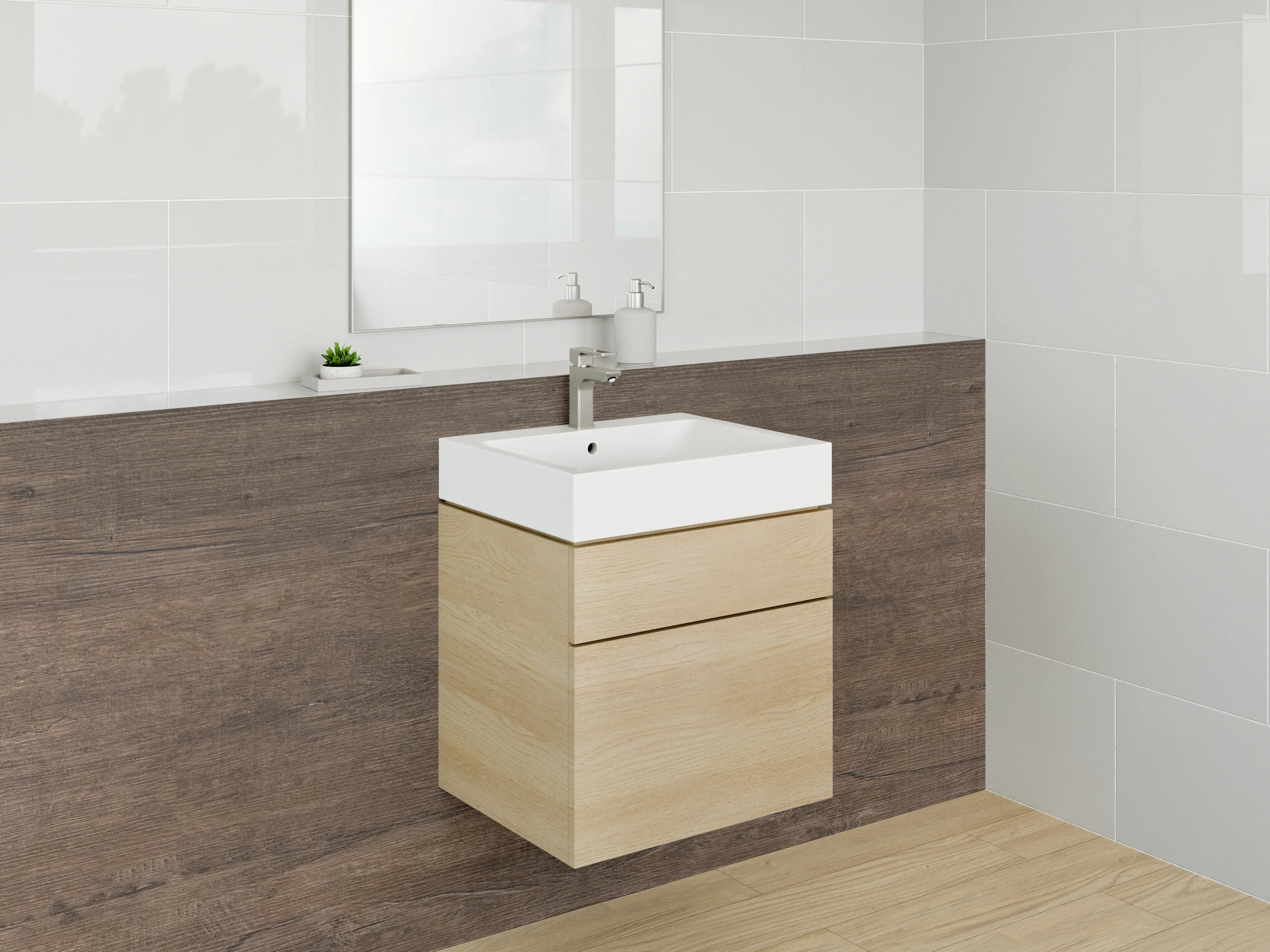 Waschbecken-Rückwand - Holzoptik mit warmen Brauntönen