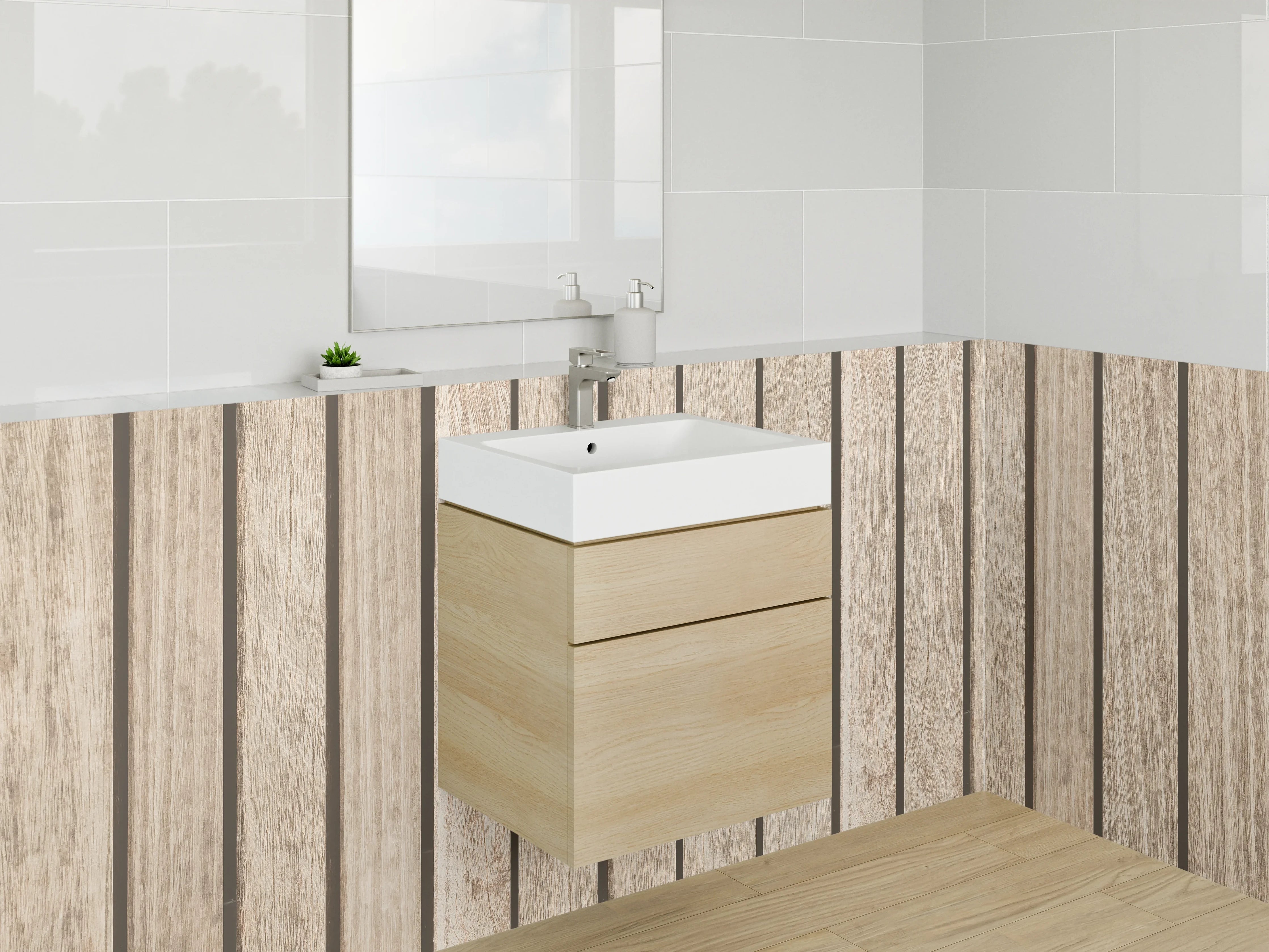 Waschbecken-Rückwand - Holzoptik vertikal – Moderne Wandgestaltung