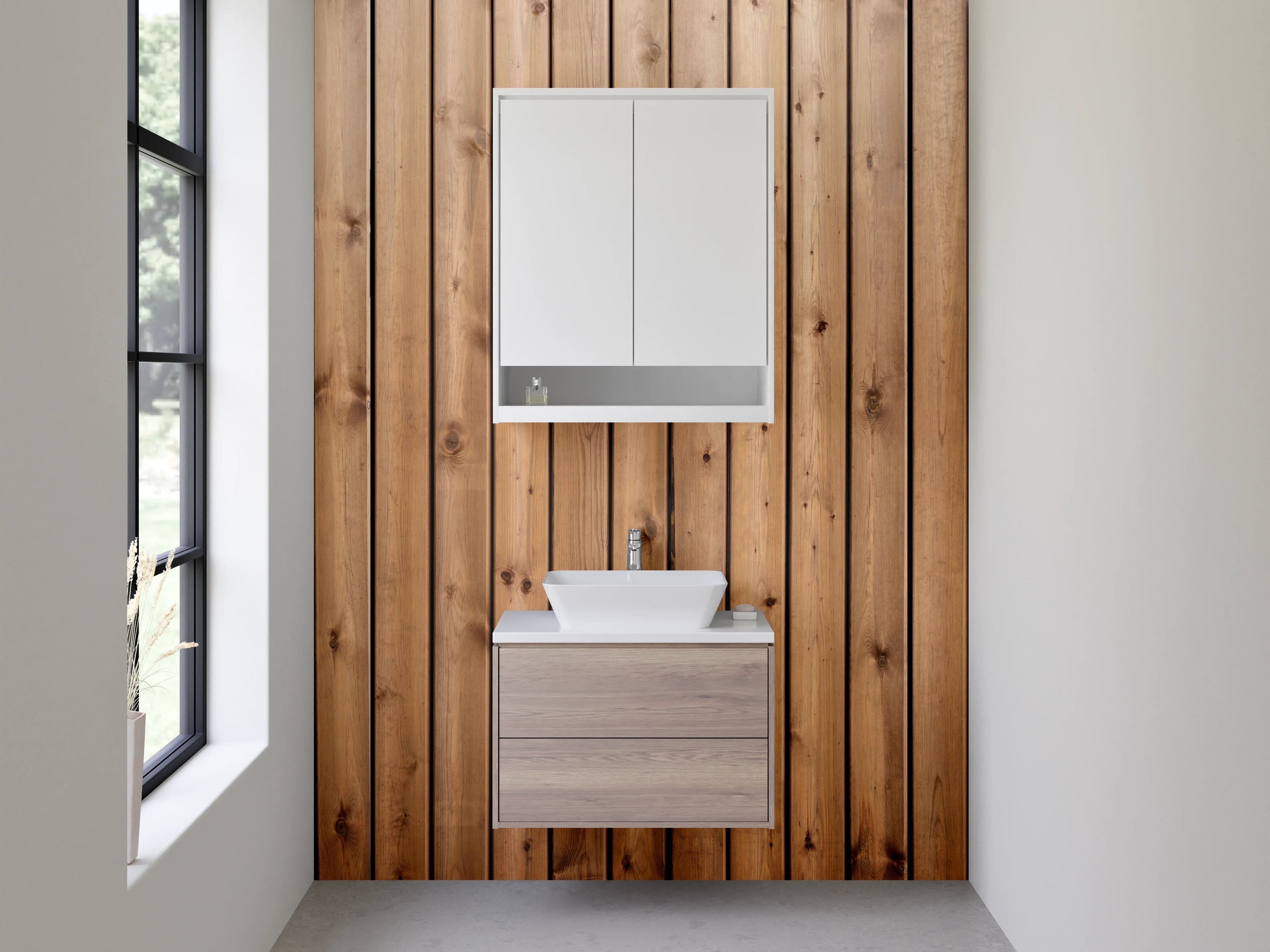 Waschbecken-Rückwand - Holzpaneel Wand mit Naturfurnier