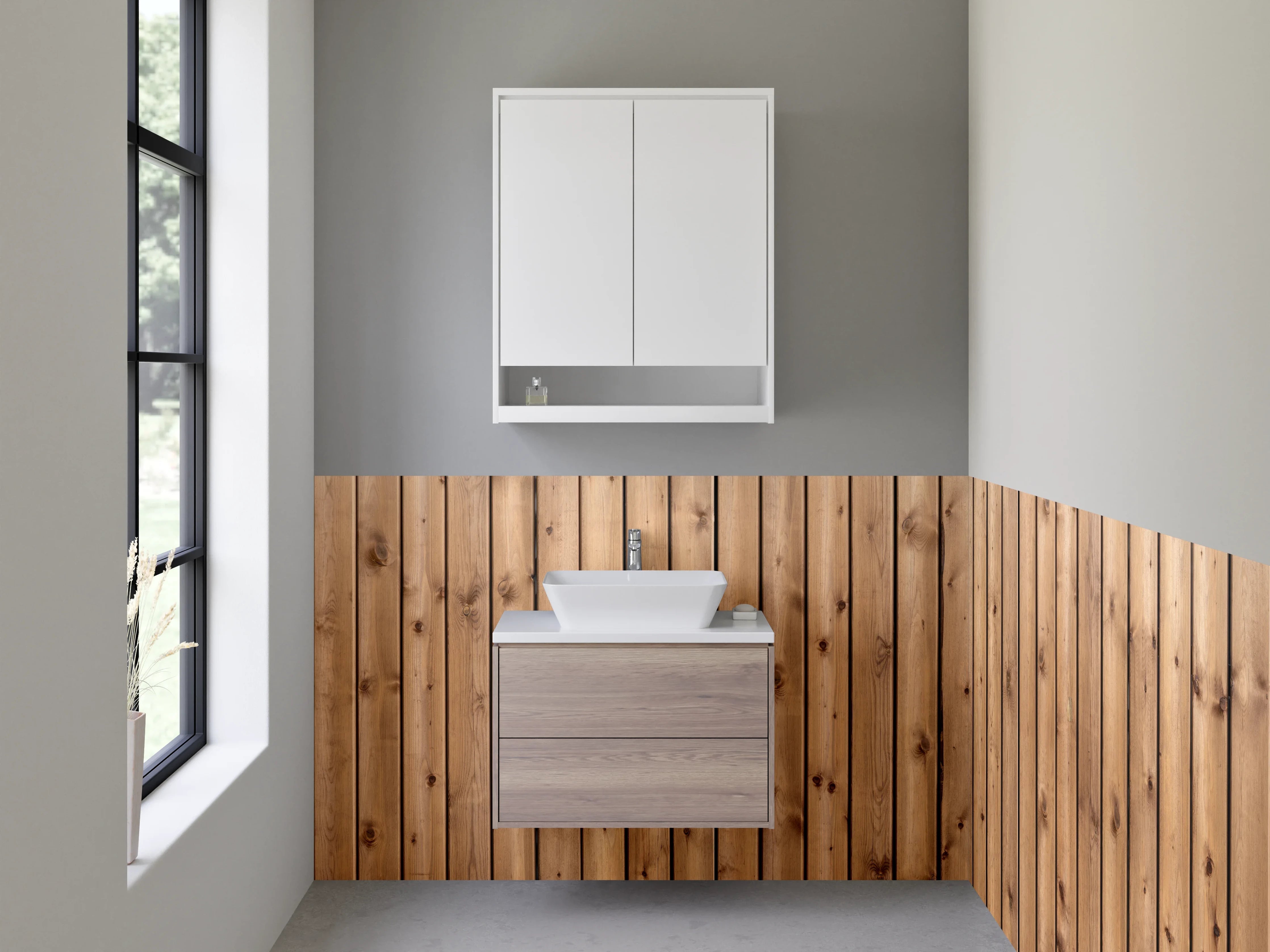 Waschbecken-Rückwand - Holzpaneel Wand mit Naturfurnier