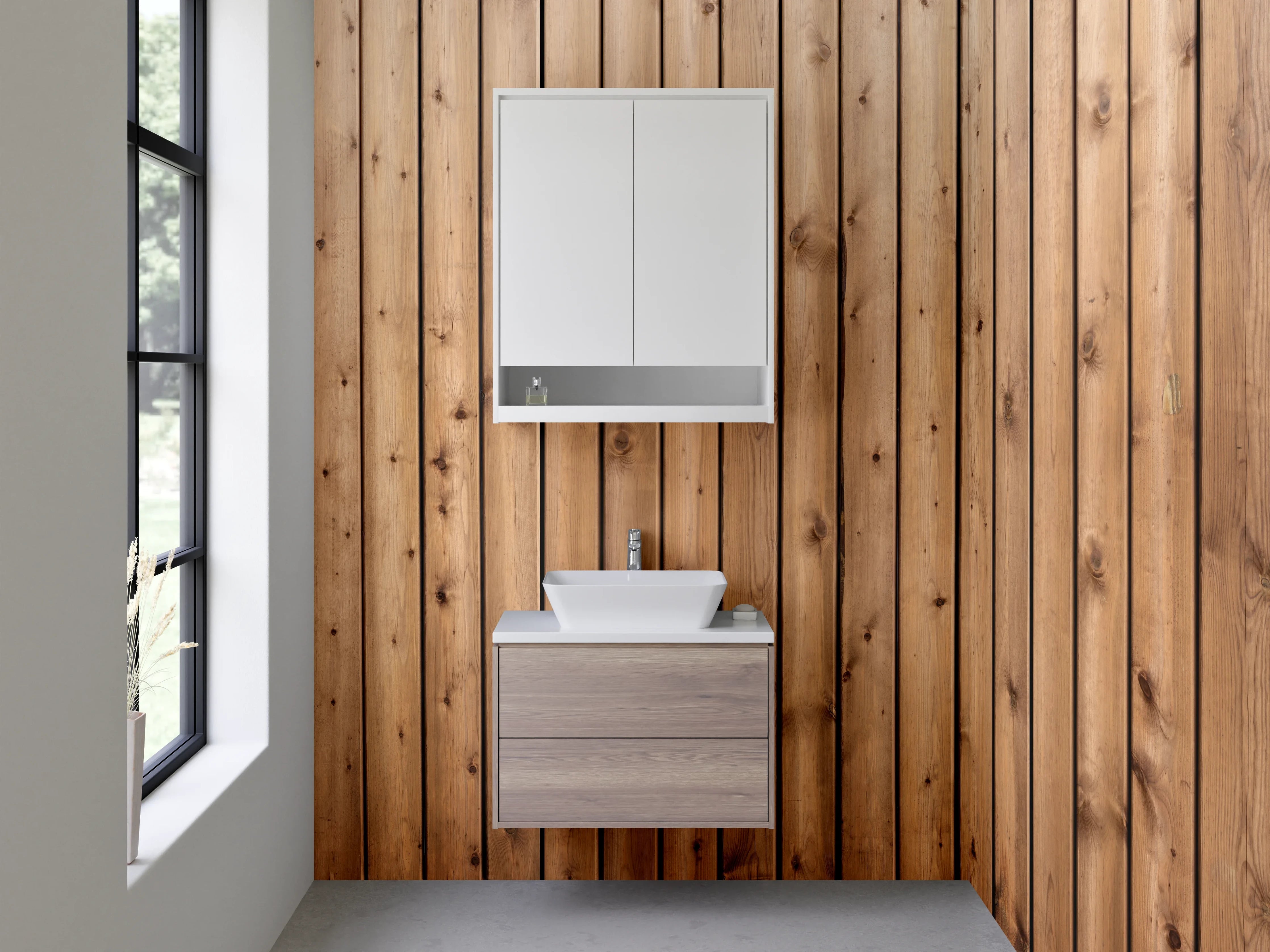 Waschbecken-Rückwand - Holzpaneel Wand mit Naturfurnier