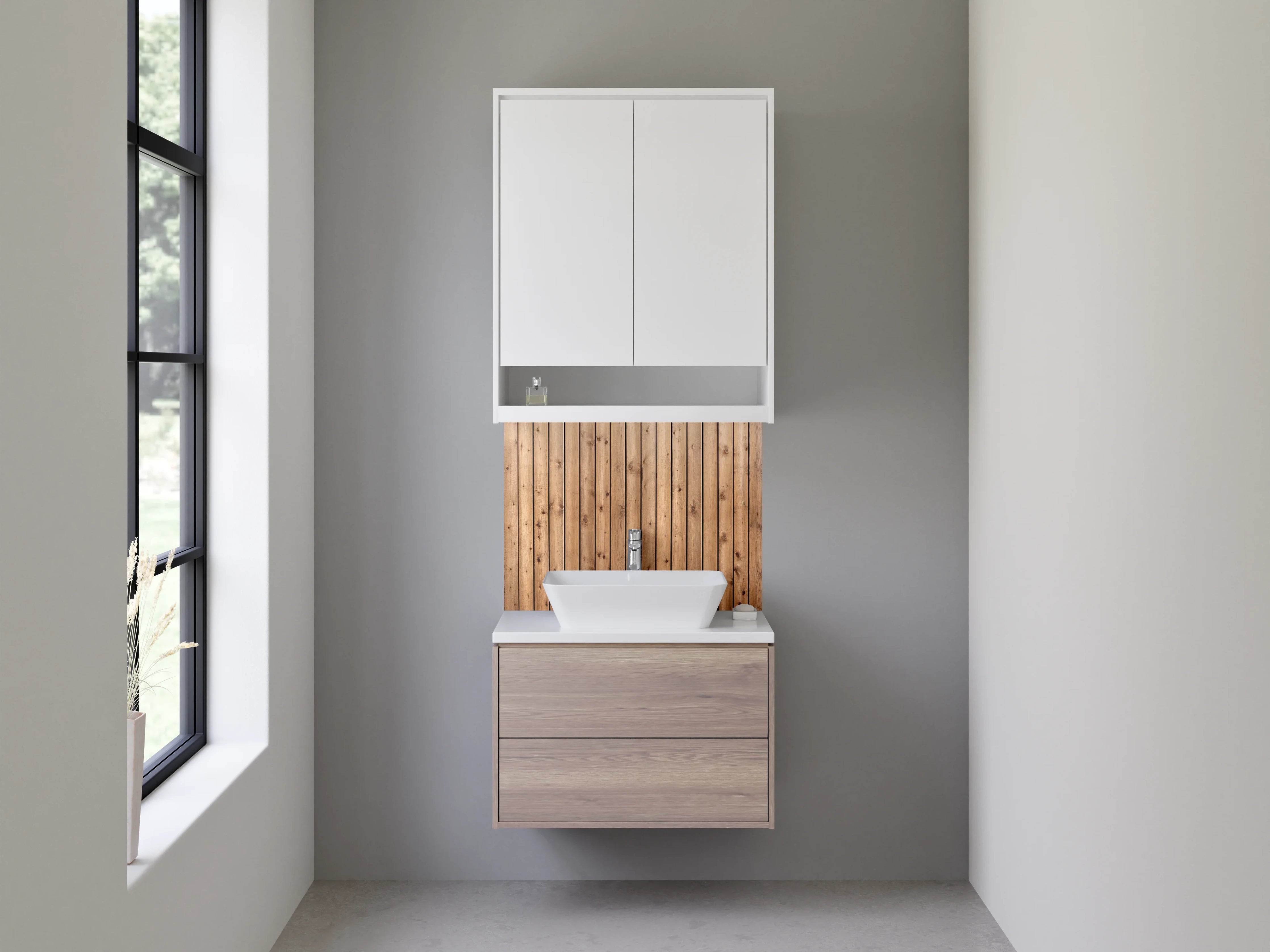 Waschbecken-Rückwand - Holzpaneel Wand mit Naturfurnier