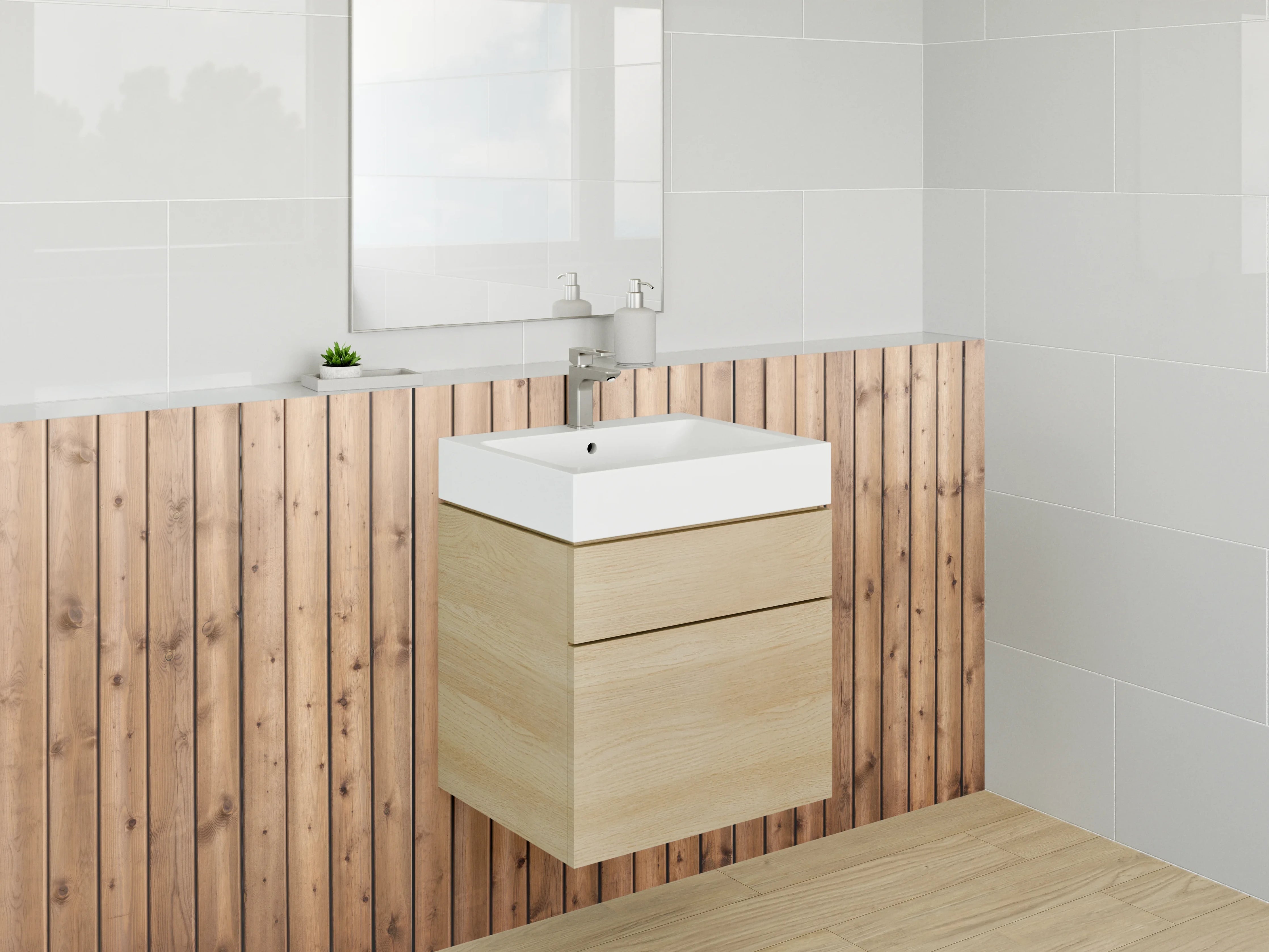 Waschbecken-Rückwand - Holzpaneel Wand mit Naturfurnier