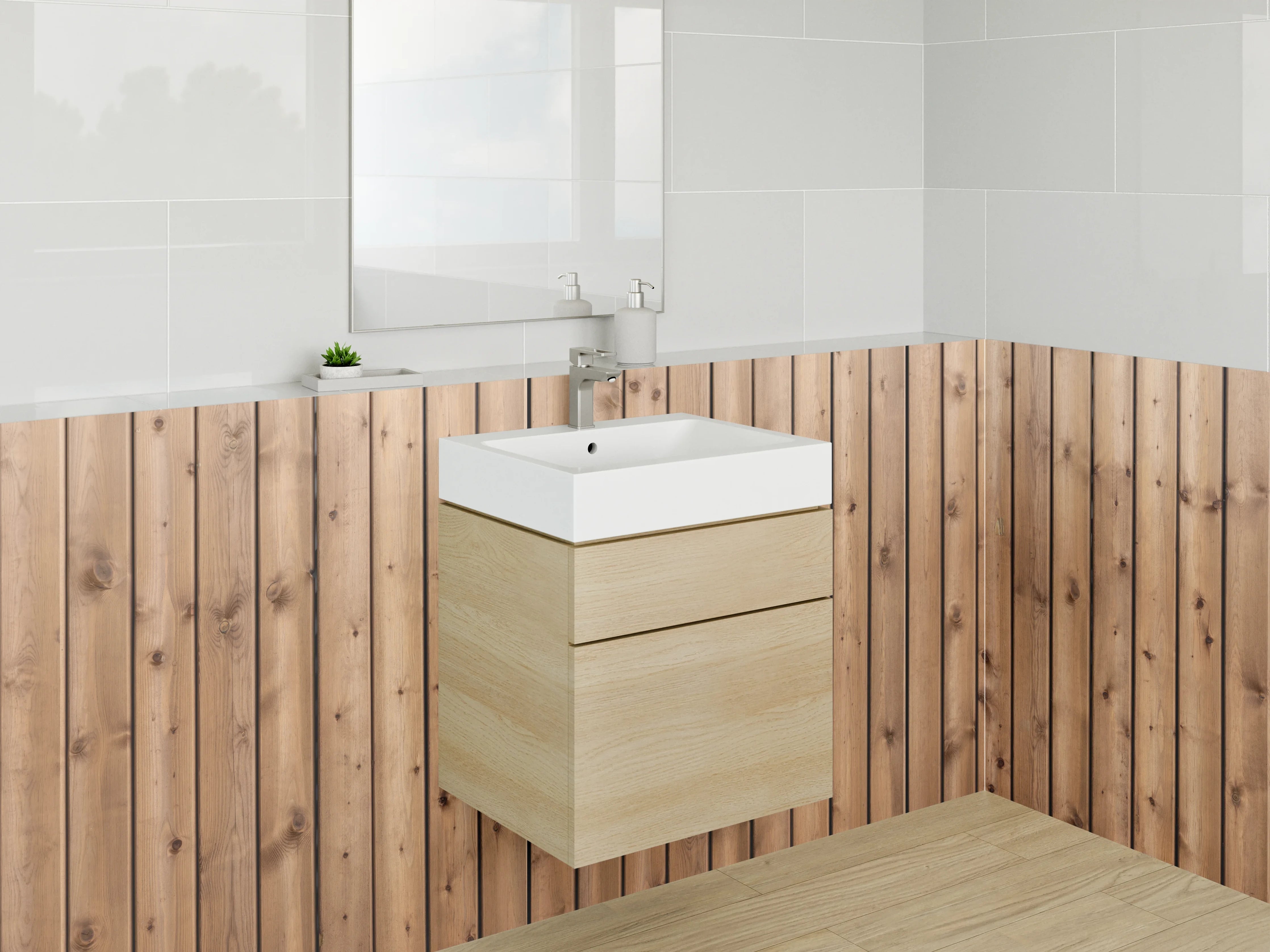 Waschbecken-Rückwand - Holzpaneel Wand mit Naturfurnier