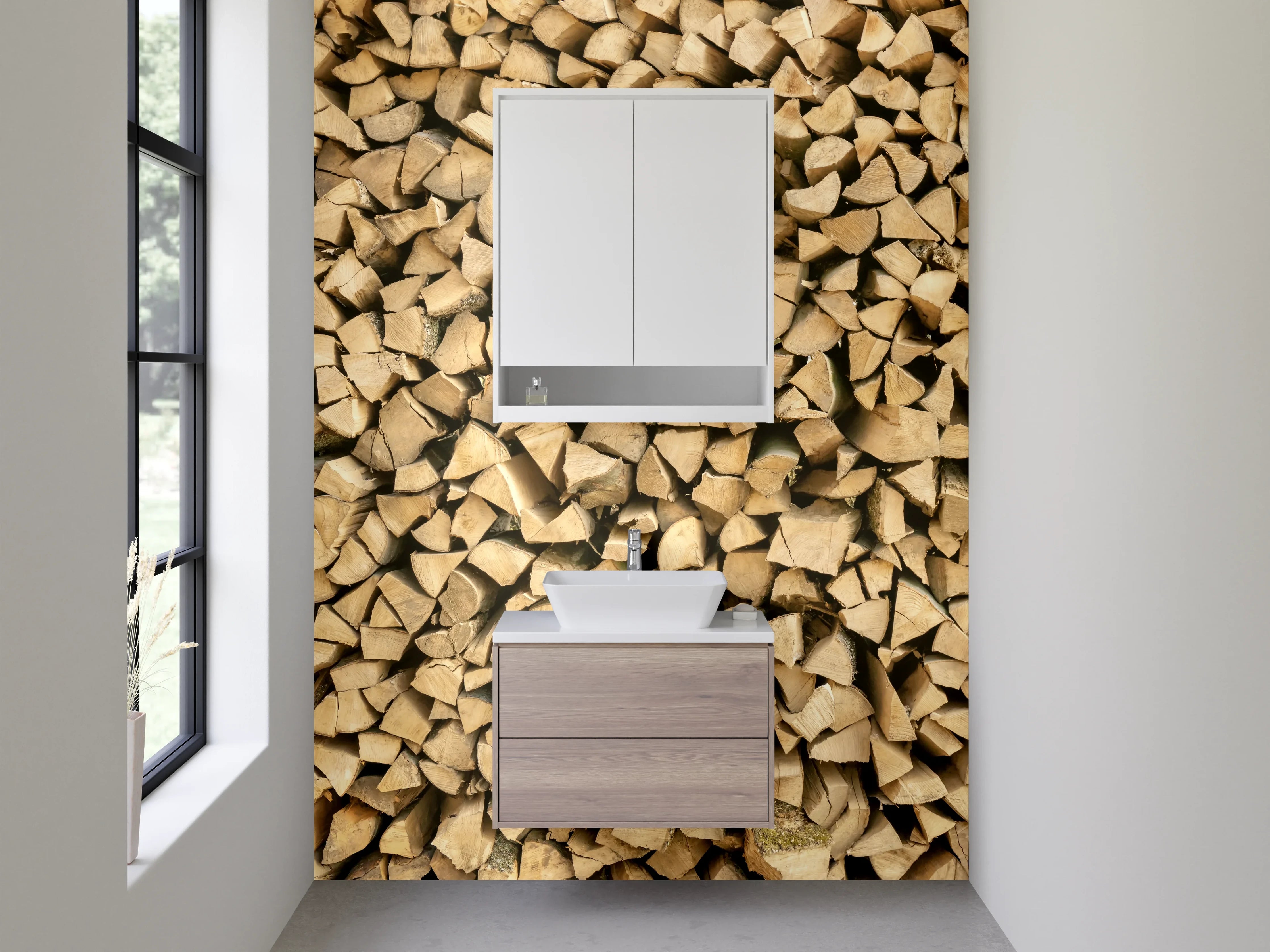 Waschbecken-Rückwand - Holzscheit Stapel Wandbild