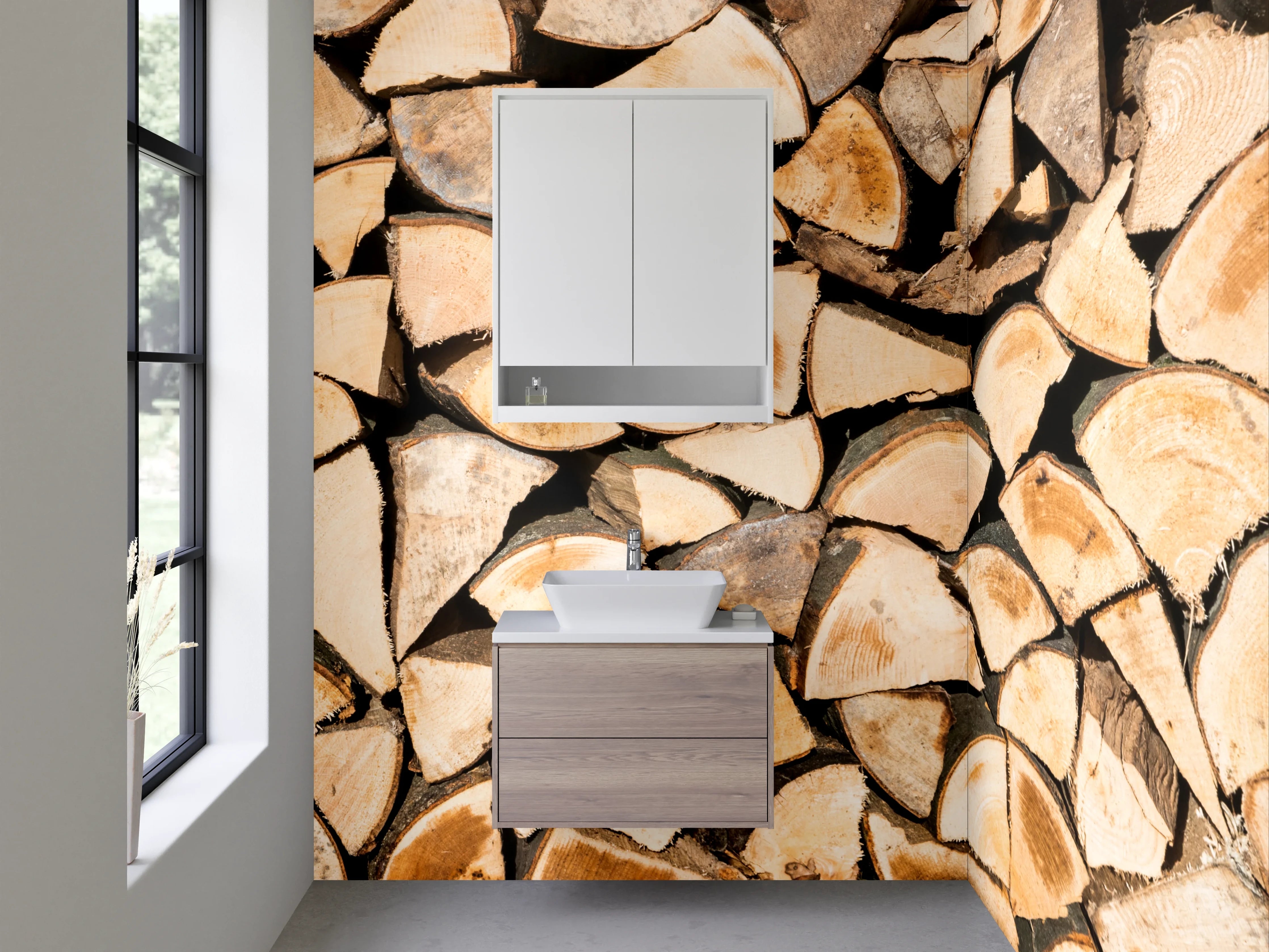 Waschbecken-Rückwand - Holzscheitstapel Rustikales Design