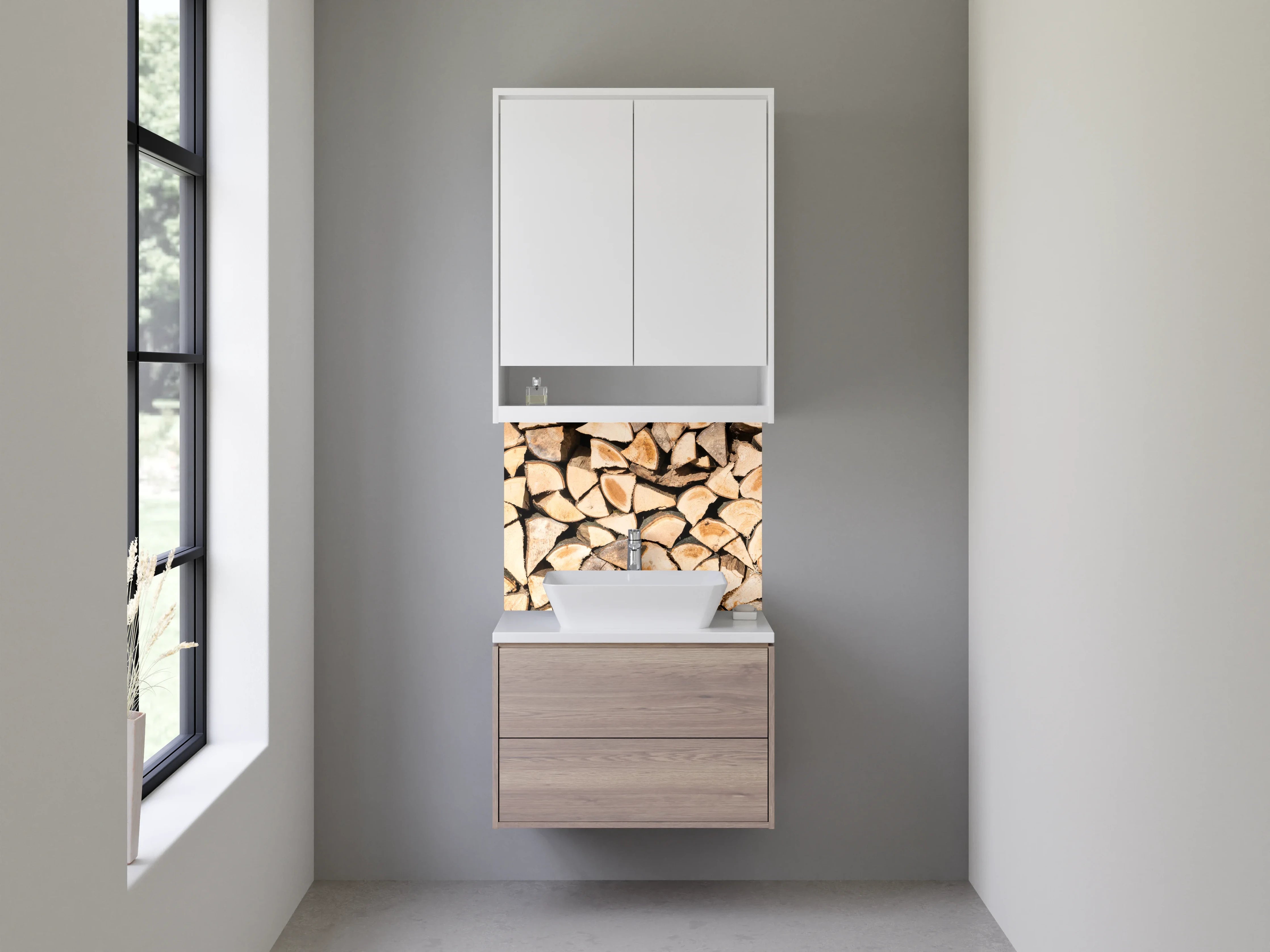 Waschbecken-Rückwand - Holzscheitstapel Rustikales Design